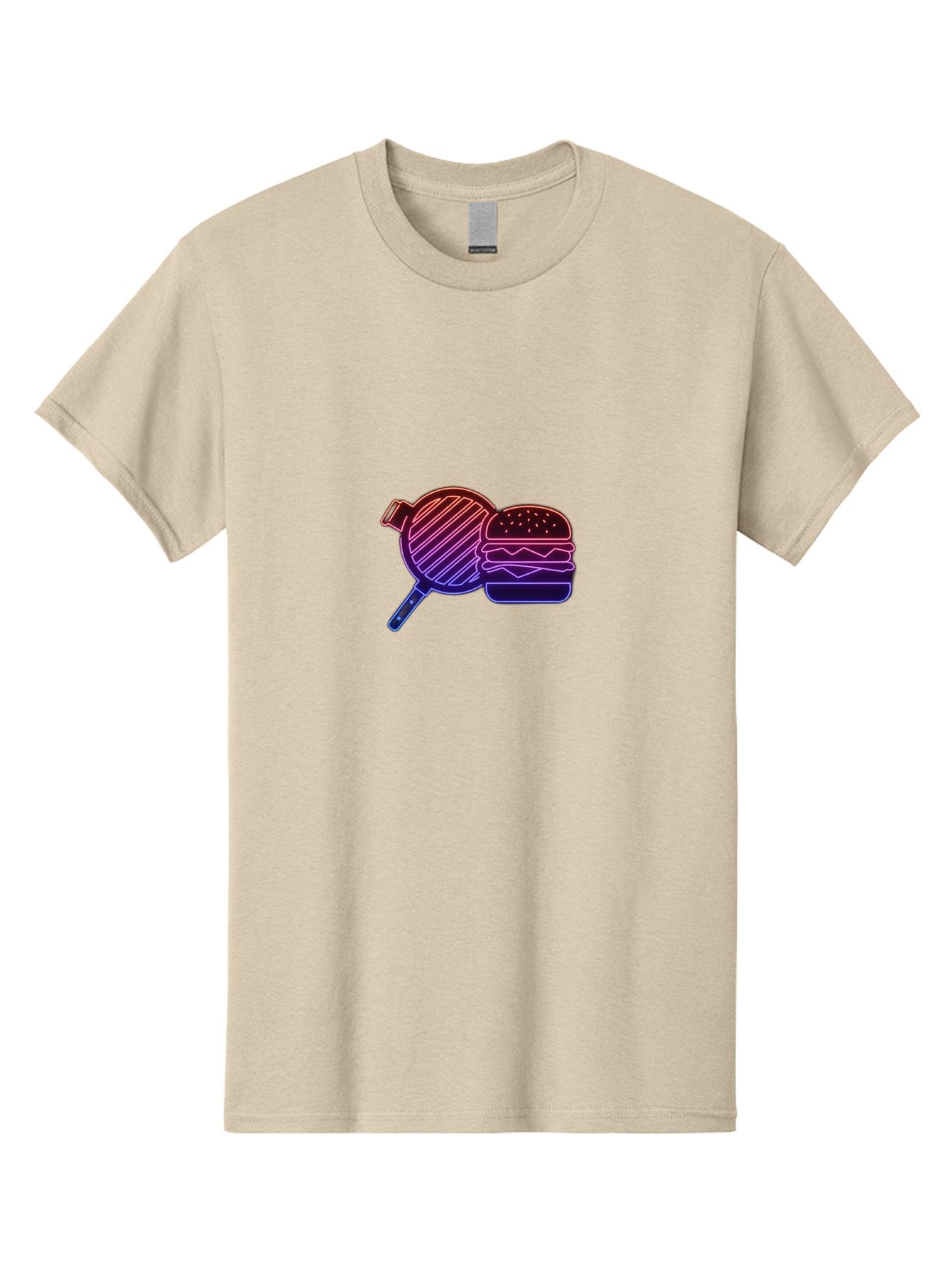 Burger-And-Spatula Men'S Graphic Tee, 100% Cotton, Comfortable Casual Summer Wear, Machine Washable, Hamburger, Grilled Food, Fast Food, Neon Sign, Purple Gradient, Burger Illustration, Cooking Utensil, Spatula Bab700 11