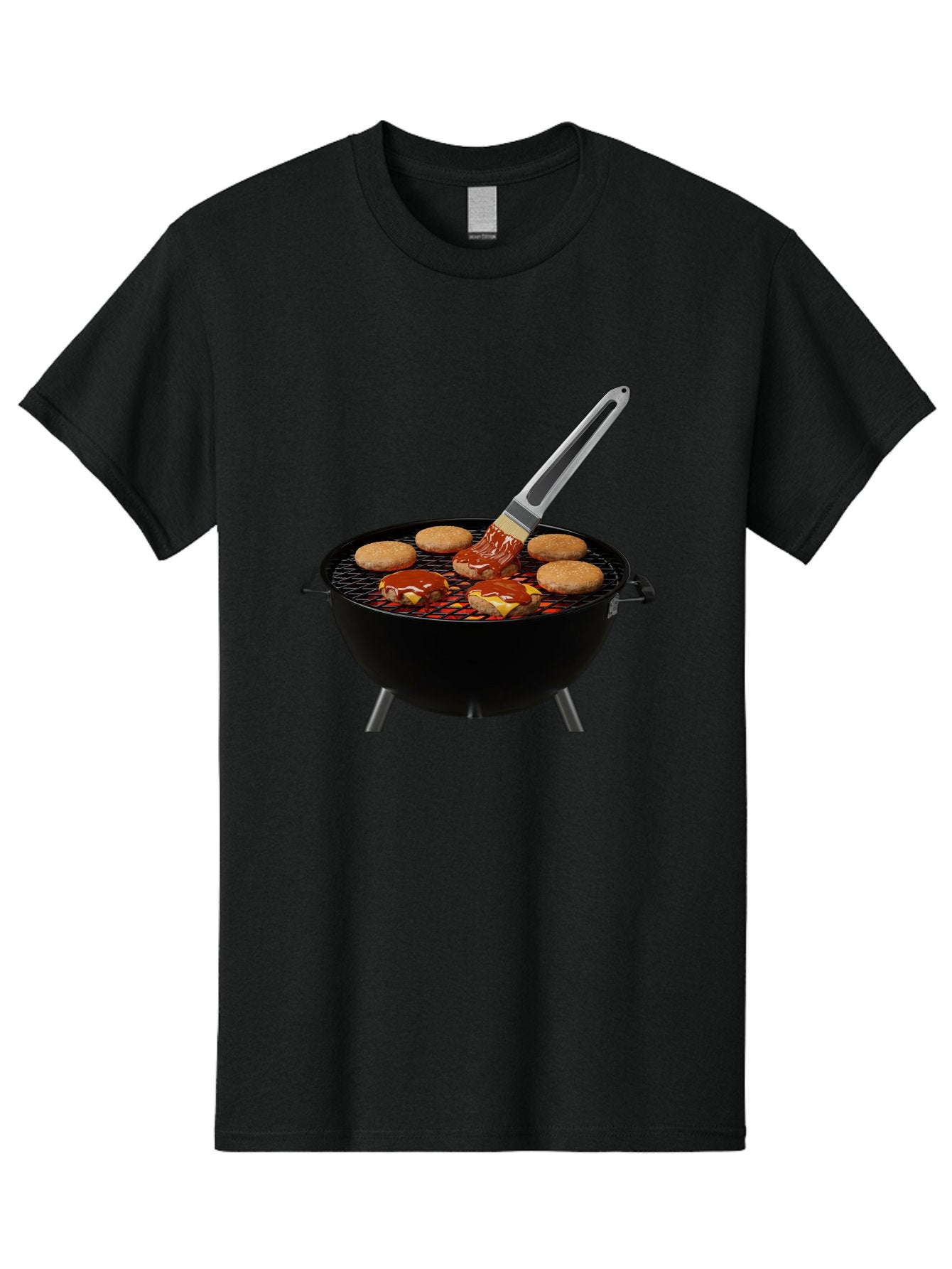 Burger-On-Grill Men'S Graphic Tee, 100% Cotton, Comfortable Casual Summer Wear, Machine Washable, Grilled Burgers, Bbq Sauce, Barbecue Brush, Outdoor Cooking, Grill Marks, Gourmet Burgers, Delicious Food, Appetizing Meal, Summer Grilling Bab701 9