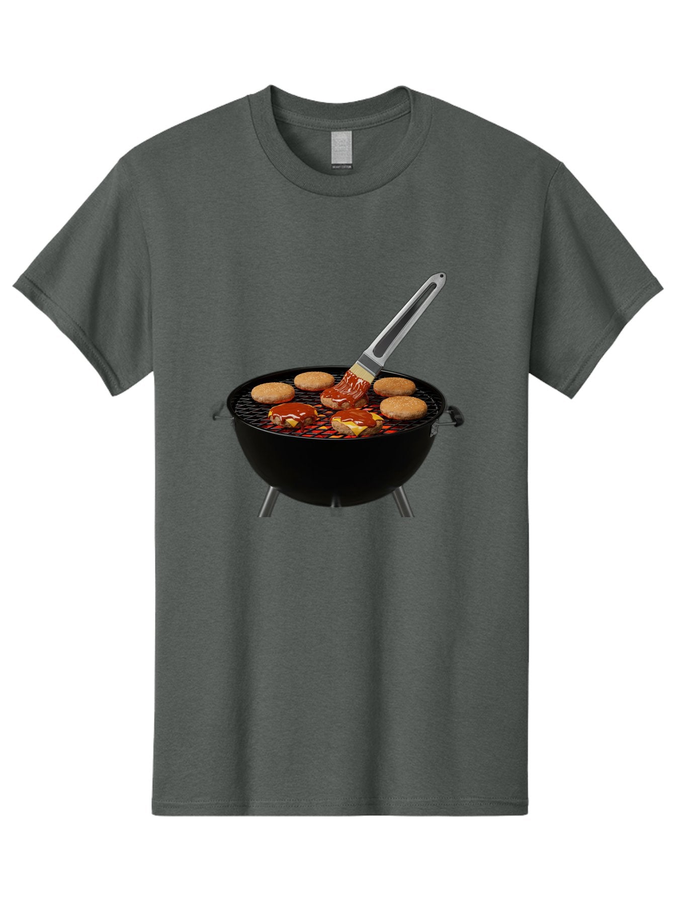 Burger-On-Grill Men'S Graphic Tee, 100% Cotton, Comfortable Casual Summer Wear, Machine Washable, Grilled Burgers, Bbq Sauce, Barbecue Brush, Outdoor Cooking, Grill Marks, Gourmet Burgers, Delicious Food, Appetizing Meal, Summer Grilling Bab701 15