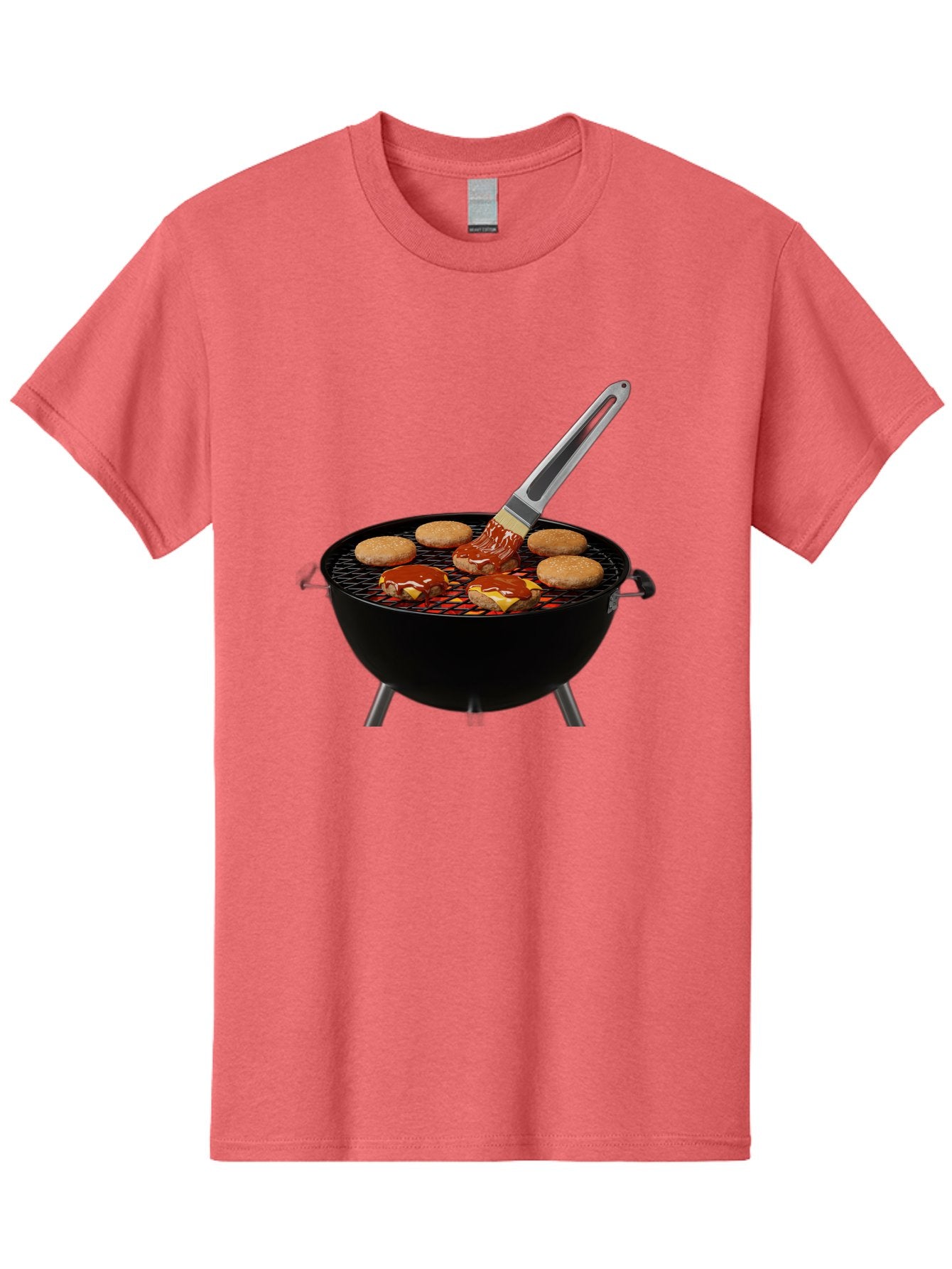 Burger-On-Grill Men'S Graphic Tee, 100% Cotton, Comfortable Casual Summer Wear, Machine Washable, Grilled Burgers, Bbq Sauce, Barbecue Brush, Outdoor Cooking, Grill Marks, Gourmet Burgers, Delicious Food, Appetizing Meal, Summer Grilling Bab701 13