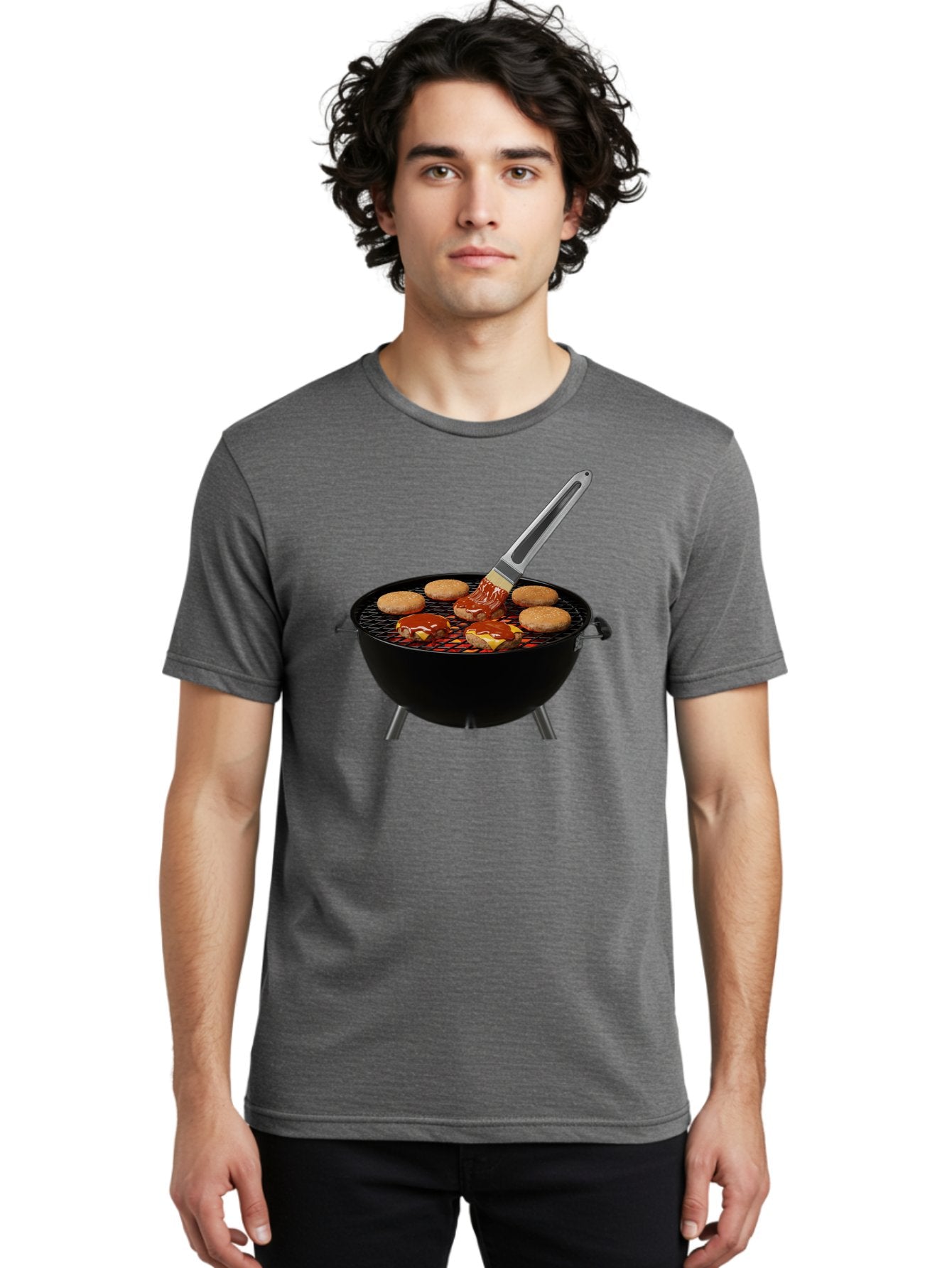 Burger-On-Grill Men'S Graphic Tee, 100% Cotton, Comfortable Casual Summer Wear, Machine Washable, Grilled Burgers, Bbq Sauce, Barbecue Brush, Outdoor Cooking, Grill Marks, Gourmet Burgers, Delicious Food, Appetizing Meal, Summer Grilling Bab701 16