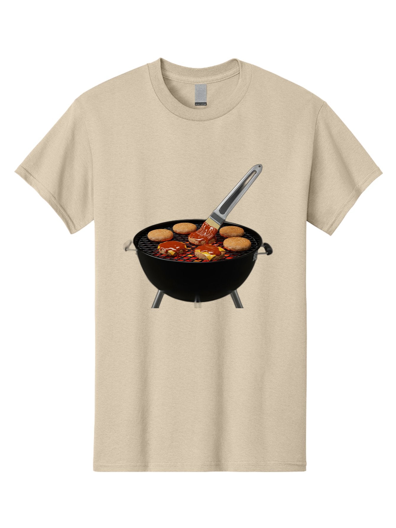 Burger-On-Grill Men'S Graphic Tee, 100% Cotton, Comfortable Casual Summer Wear, Machine Washable, Grilled Burgers, Bbq Sauce, Barbecue Brush, Outdoor Cooking, Grill Marks, Gourmet Burgers, Delicious Food, Appetizing Meal, Summer Grilling Bab701 4