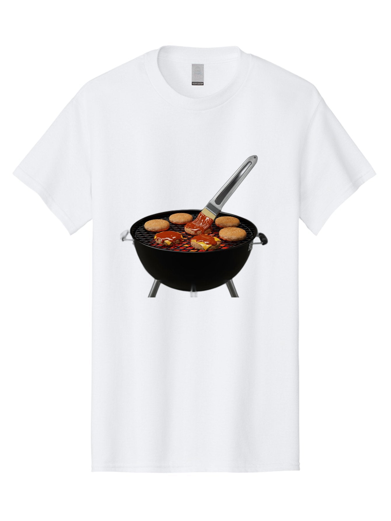 Burger-On-Grill Men'S Graphic Tee, 100% Cotton, Comfortable Casual Summer Wear, Machine Washable, Grilled Burgers, Bbq Sauce, Barbecue Brush, Outdoor Cooking, Grill Marks, Gourmet Burgers, Delicious Food, Appetizing Meal, Summer Grilling Bab701 6