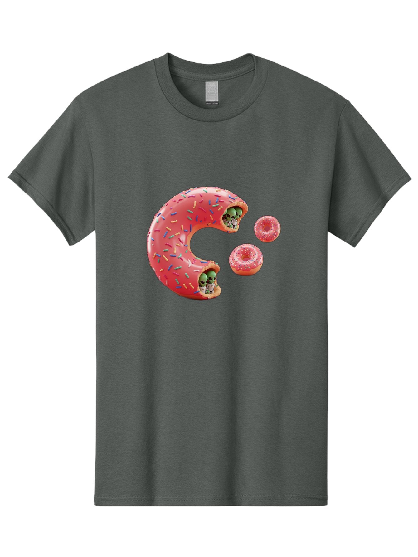 C-Donut Men'S Graphic Tee, 100% Cotton, Comfortable Casual Summer Wear, Machine Washable, Pink Frosted Donuts, Donut Holes With Aliens, 3D Rendered Donuts, Sprinkles On Donuts, Cute Donut Art, Alien Heads In Donuts, Surreal Dessert, Bab702 5