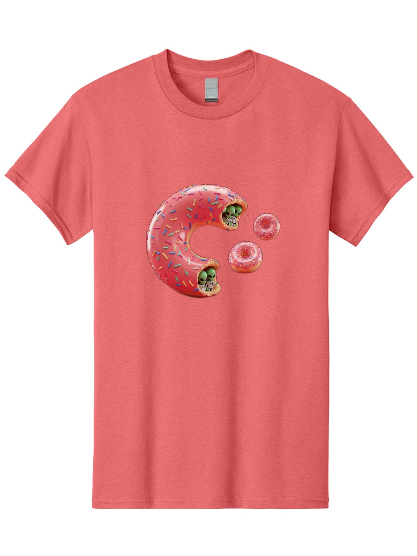 C-Donut Men'S Graphic Tee, 100% Cotton, Comfortable Casual Summer Wear, Machine Washable, Pink Frosted Donuts, Donut Holes With Aliens, 3D Rendered Donuts, Sprinkles On Donuts, Cute Donut Art, Alien Heads In Donuts, Surreal Dessert, Bab702 4