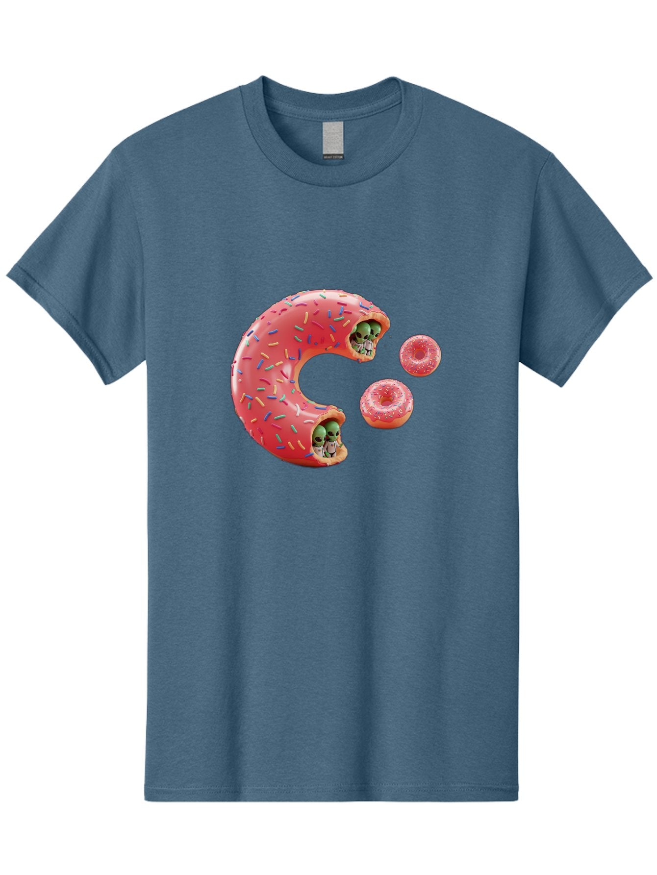 C-Donut Men'S Graphic Tee, 100% Cotton, Comfortable Casual Summer Wear, Machine Washable, Pink Frosted Donuts, Donut Holes With Aliens, 3D Rendered Donuts, Sprinkles On Donuts, Cute Donut Art, Alien Heads In Donuts, Surreal Dessert, Bab702