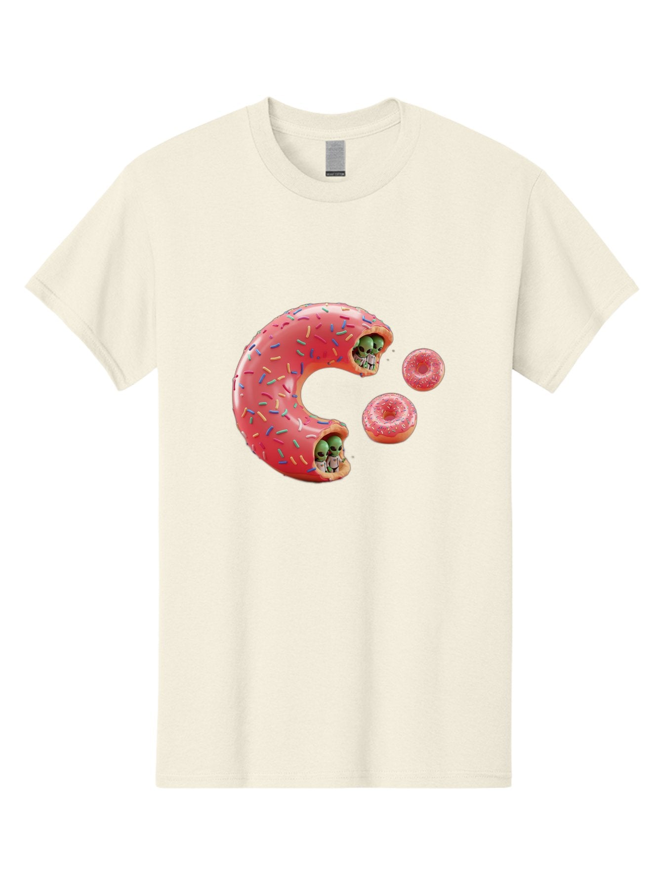 C-Donut Men'S Graphic Tee, 100% Cotton, Comfortable Casual Summer Wear, Machine Washable, Pink Frosted Donuts, Donut Holes With Aliens, 3D Rendered Donuts, Sprinkles On Donuts, Cute Donut Art, Alien Heads In Donuts, Surreal Dessert, Bab702 6