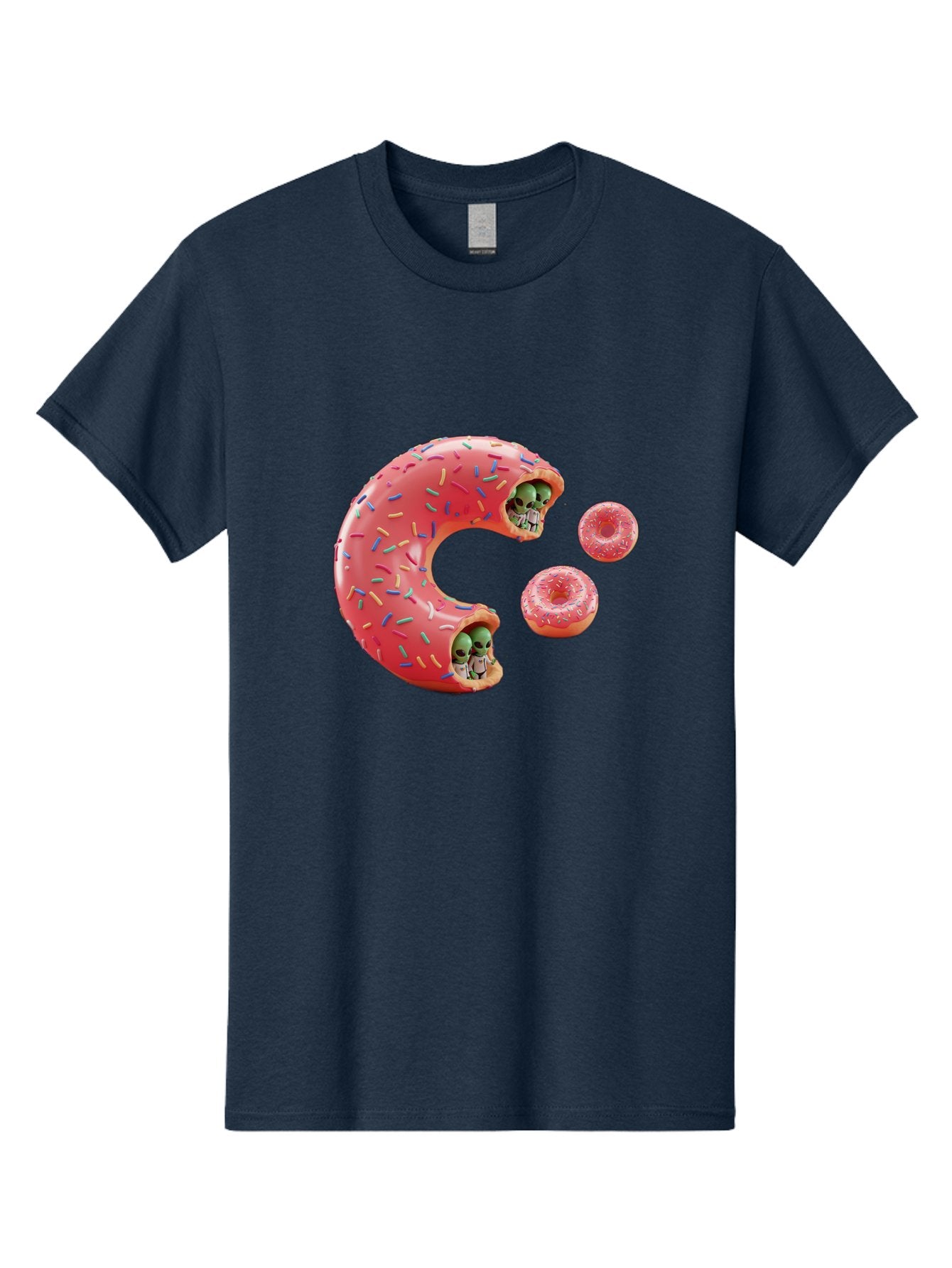 C-Donut Men'S Graphic Tee, 100% Cotton, Comfortable Casual Summer Wear, Machine Washable, Pink Frosted Donuts, Donut Holes With Aliens, 3D Rendered Donuts, Sprinkles On Donuts, Cute Donut Art, Alien Heads In Donuts, Surreal Dessert, Bab702 15