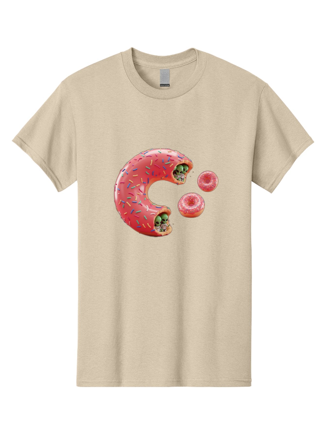C-Donut Men'S Graphic Tee, 100% Cotton, Comfortable Casual Summer Wear, Machine Washable, Pink Frosted Donuts, Donut Holes With Aliens, 3D Rendered Donuts, Sprinkles On Donuts, Cute Donut Art, Alien Heads In Donuts, Surreal Dessert, Bab702 12