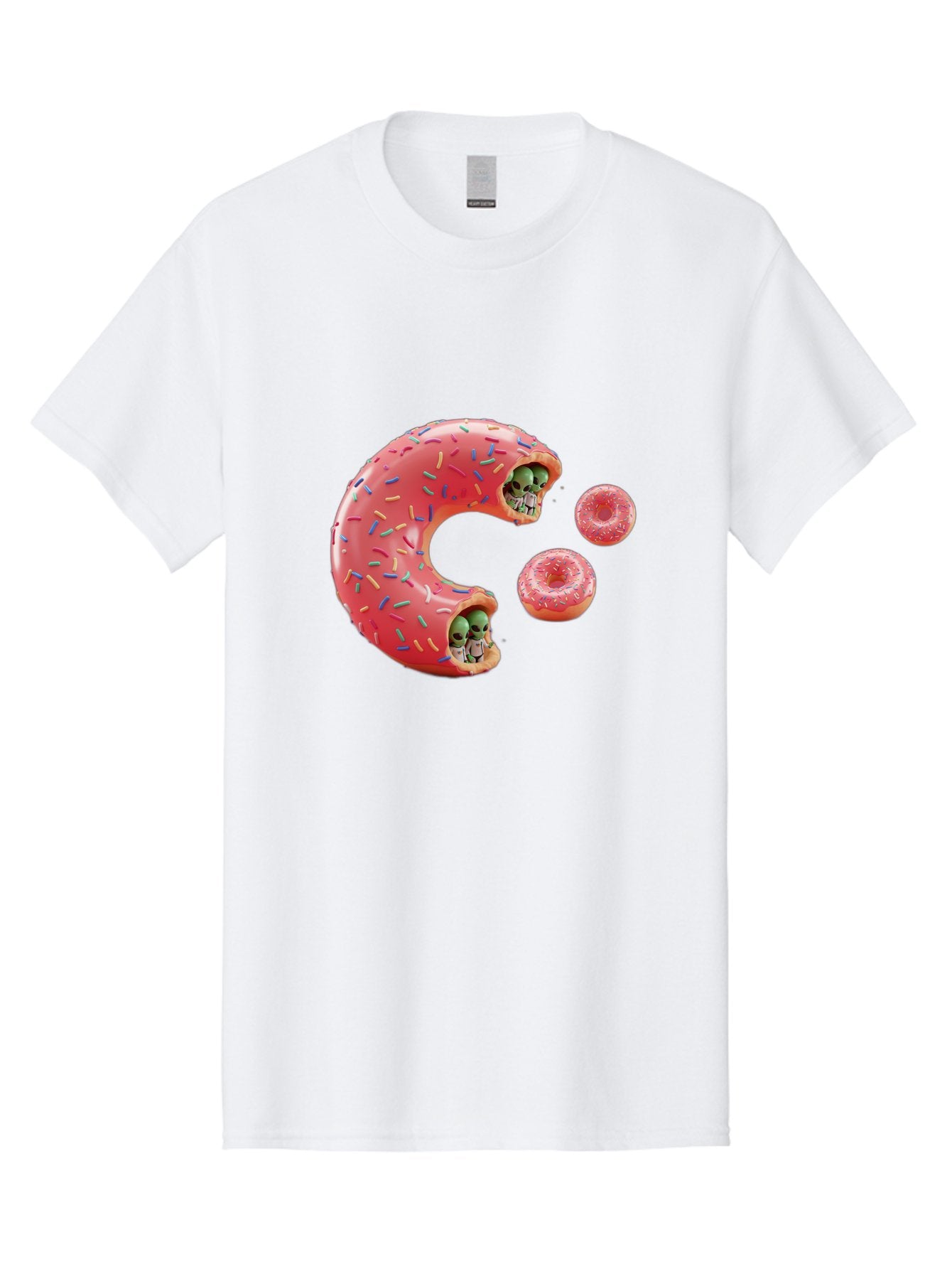 C-Donut Men'S Graphic Tee, 100% Cotton, Comfortable Casual Summer Wear, Machine Washable, Pink Frosted Donuts, Donut Holes With Aliens, 3D Rendered Donuts, Sprinkles On Donuts, Cute Donut Art, Alien Heads In Donuts, Surreal Dessert, Bab702 11