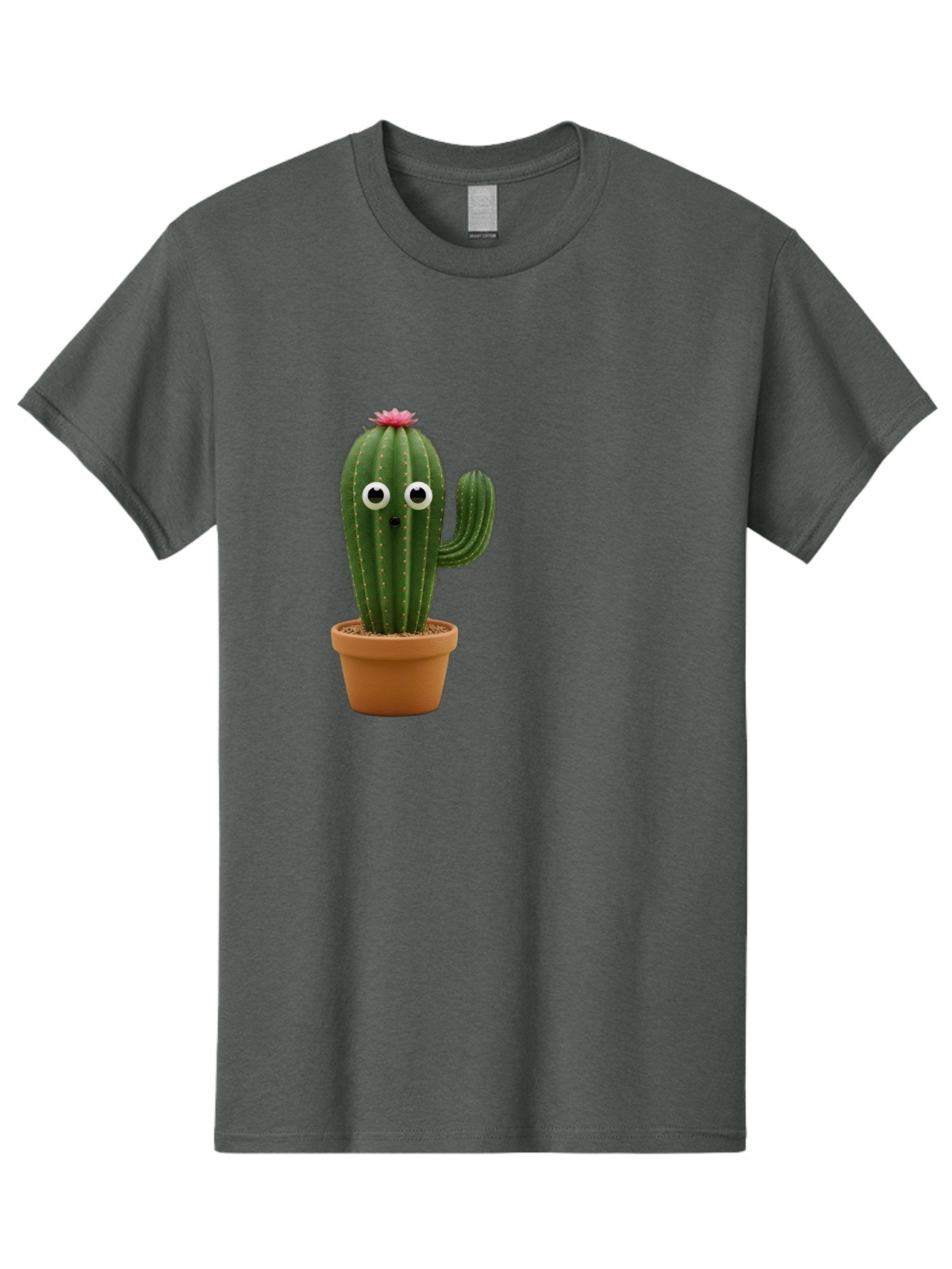 Cactus-With-Eyes Men'S Graphic Tee, 100% Cotton, Comfortable Casual Summer Wear, Machine Washable, Cute Cactus, Cartoon Character, Funny Face, Googley Eyes, Potted Plant, Succulent, Quirky Decor, Whimsical Design, Indoor Plants, Kawaii Bab703