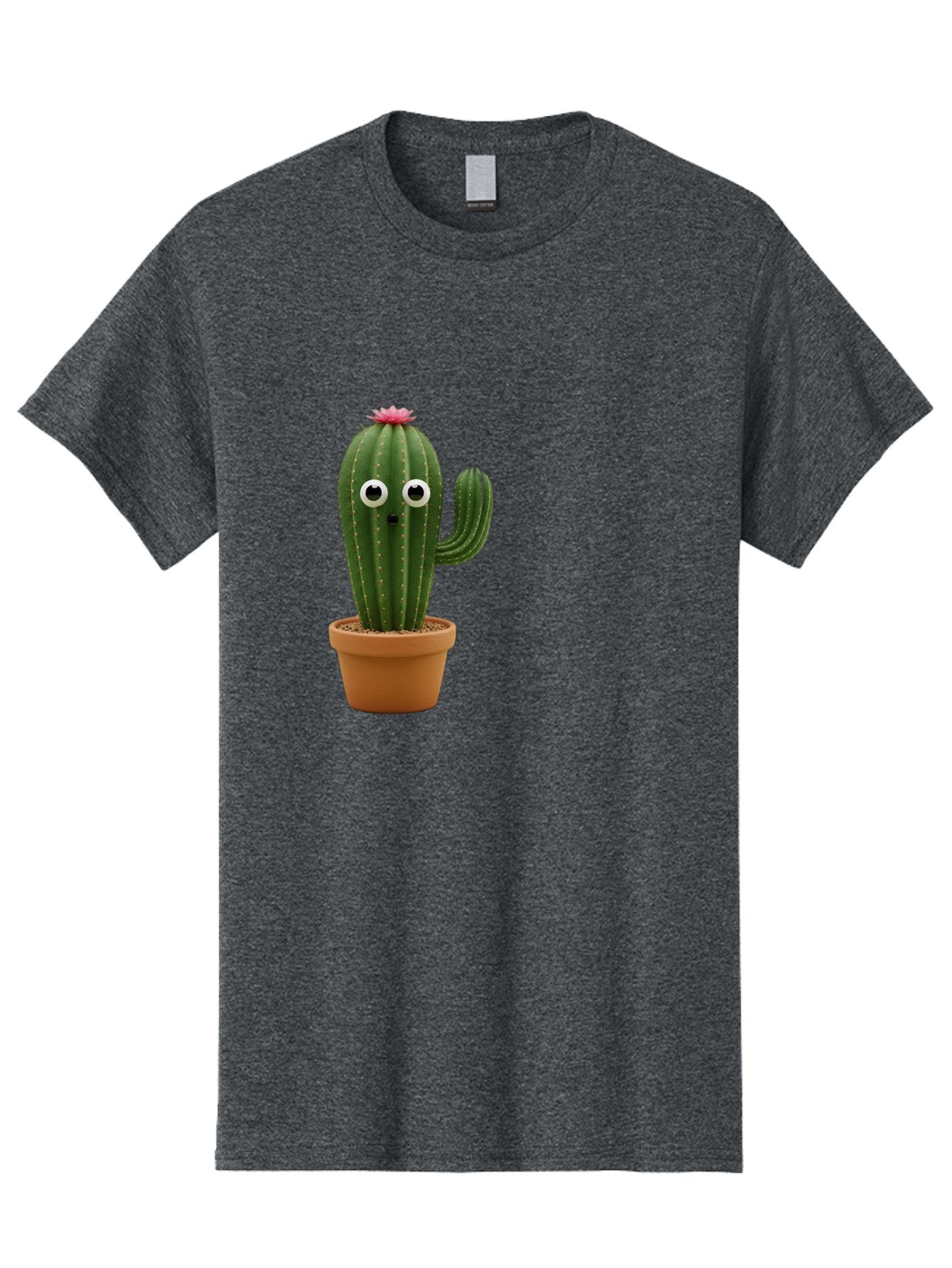 Cactus-With-Eyes Men'S Graphic Tee, 100% Cotton, Comfortable Casual Summer Wear, Machine Washable, Cute Cactus, Cartoon Character, Funny Face, Googley Eyes, Potted Plant, Succulent, Quirky Decor, Whimsical Design, Indoor Plants, Kawaii Bab703 3