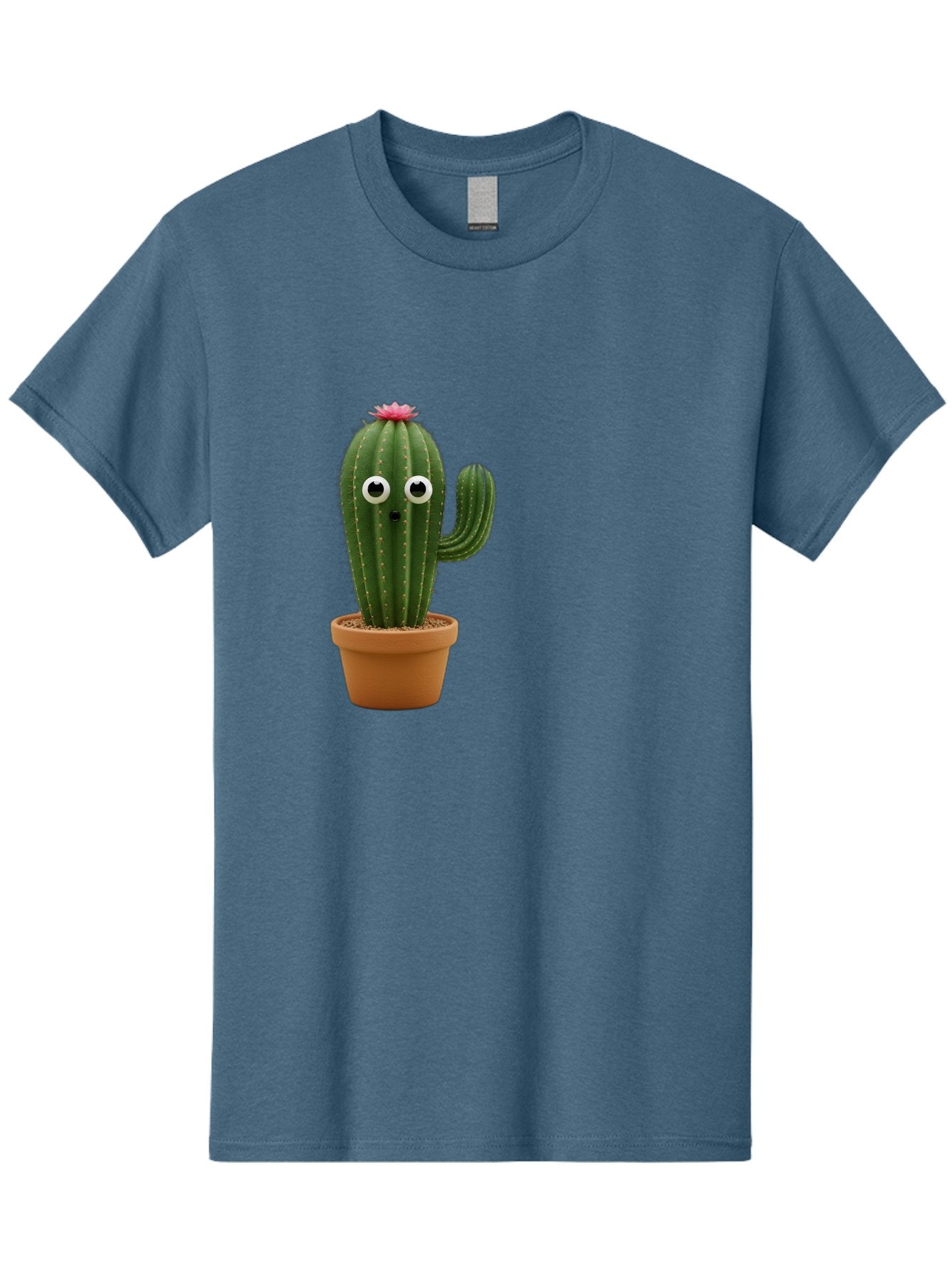 Cactus-With-Eyes Men'S Graphic Tee, 100% Cotton, Comfortable Casual Summer Wear, Machine Washable, Cute Cactus, Cartoon Character, Funny Face, Googley Eyes, Potted Plant, Succulent, Quirky Decor, Whimsical Design, Indoor Plants, Kawaii Bab703 6
