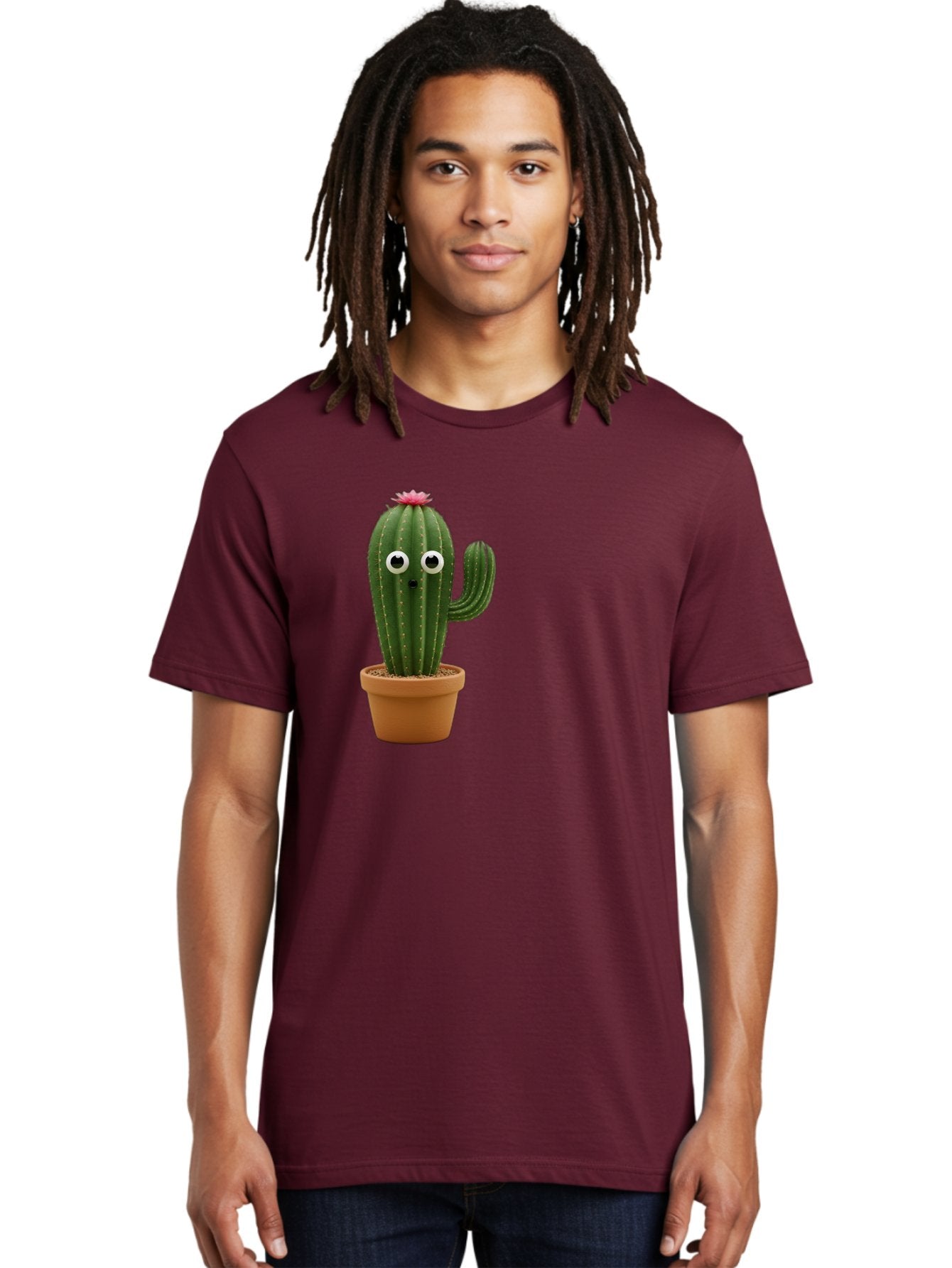 Cactus-With-Eyes Men'S Graphic Tee, 100% Cotton, Comfortable Casual Summer Wear, Machine Washable, Cute Cactus, Cartoon Character, Funny Face, Googley Eyes, Potted Plant, Succulent, Quirky Decor, Whimsical Design, Indoor Plants, Kawaii Bab703 16