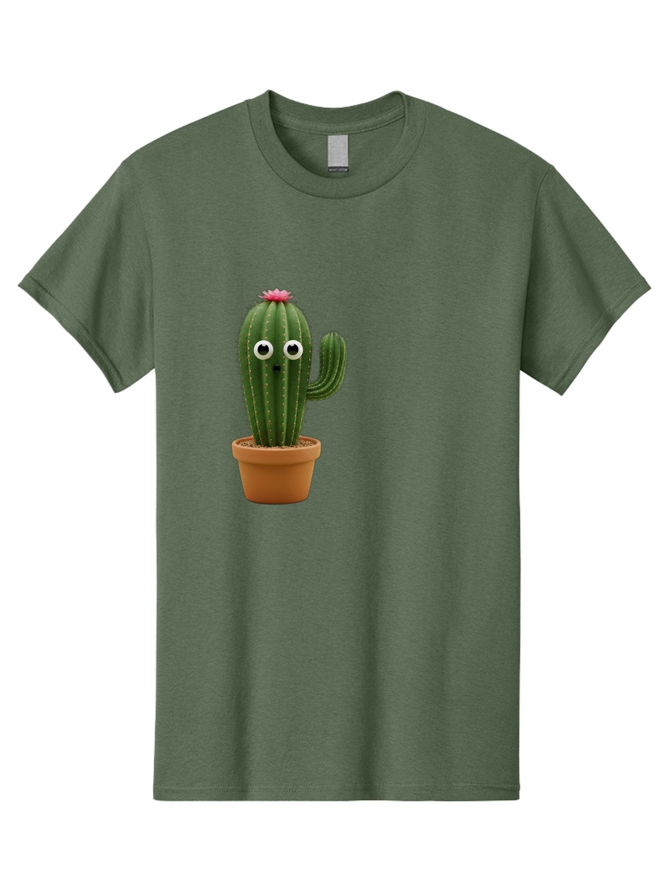 Cactus-With-Eyes Men'S Graphic Tee, 100% Cotton, Comfortable Casual Summer Wear, Machine Washable, Cute Cactus, Cartoon Character, Funny Face, Googley Eyes, Potted Plant, Succulent, Quirky Decor, Whimsical Design, Indoor Plants, Kawaii Bab703 15