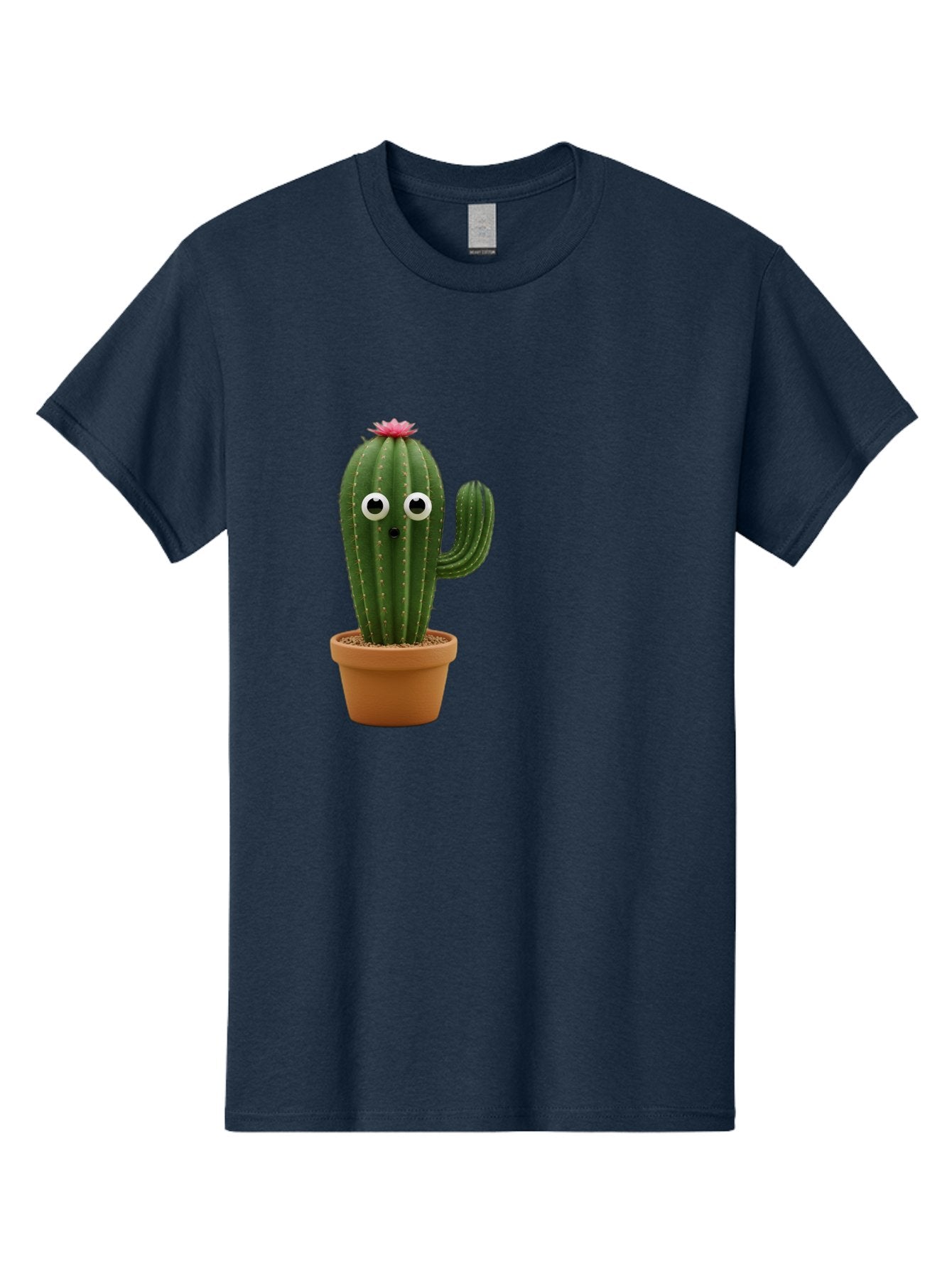 Cactus-With-Eyes Men'S Graphic Tee, 100% Cotton, Comfortable Casual Summer Wear, Machine Washable, Cute Cactus, Cartoon Character, Funny Face, Googley Eyes, Potted Plant, Succulent, Quirky Decor, Whimsical Design, Indoor Plants, Kawaii Bab703