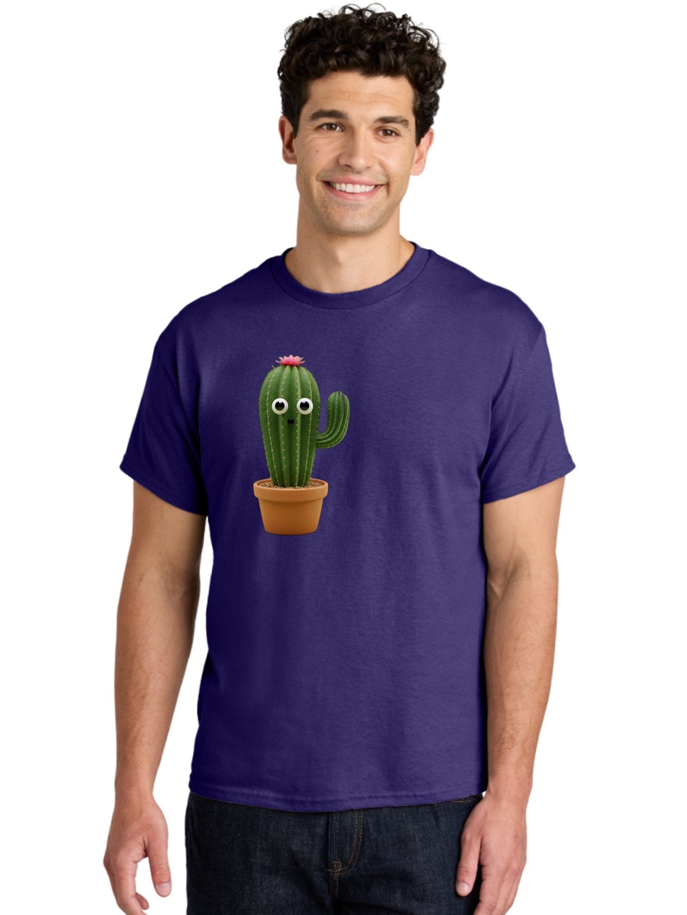 Cactus-With-Eyes Men'S Graphic Tee, 100% Cotton, Comfortable Casual Summer Wear, Machine Washable, Cute Cactus, Cartoon Character, Funny Face, Googley Eyes, Potted Plant, Succulent, Quirky Decor, Whimsical Design, Indoor Plants, Kawaii Bab703 20