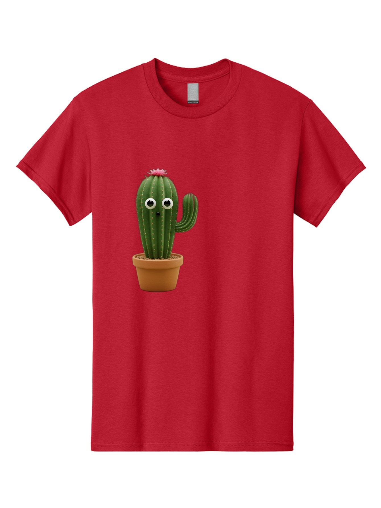 Cactus-With-Eyes Men'S Graphic Tee, 100% Cotton, Comfortable Casual Summer Wear, Machine Washable, Cute Cactus, Cartoon Character, Funny Face, Googley Eyes, Potted Plant, Succulent, Quirky Decor, Whimsical Design, Indoor Plants, Kawaii Bab703 5