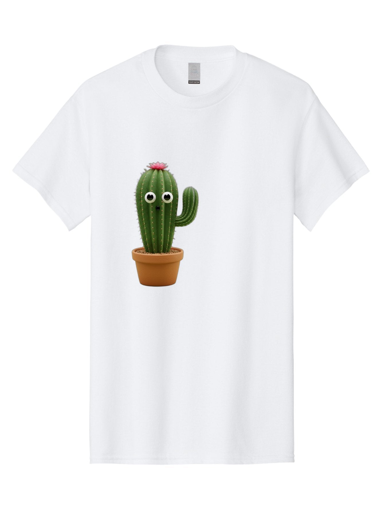 Cactus-With-Eyes Men'S Graphic Tee, 100% Cotton, Comfortable Casual Summer Wear, Machine Washable, Cute Cactus, Cartoon Character, Funny Face, Googley Eyes, Potted Plant, Succulent, Quirky Decor, Whimsical Design, Indoor Plants, Kawaii Bab703 4