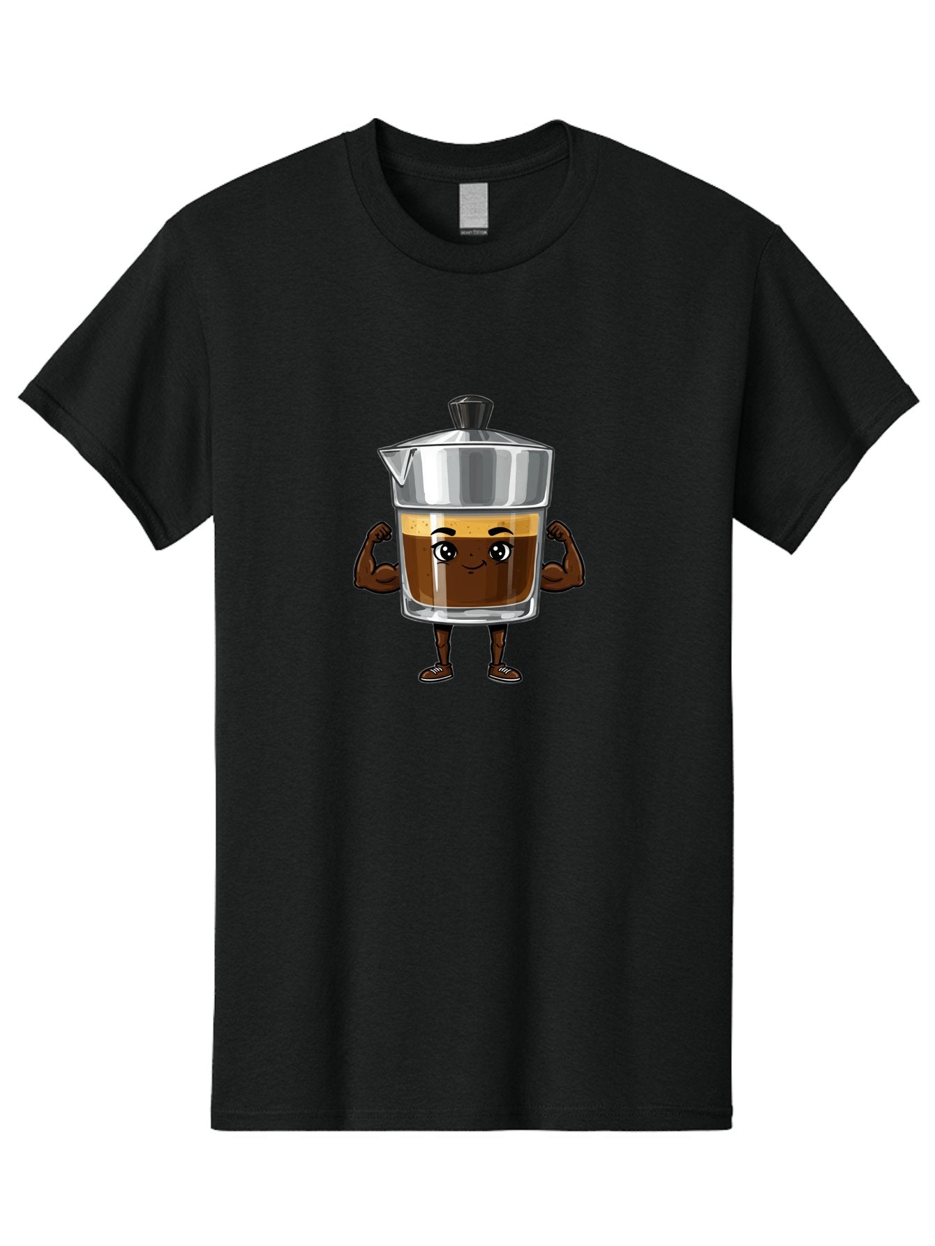 Cafe-Coffee Men'S Graphic Tee, 100% Cotton, Comfortable Casual Summer Wear, Machine Washable, Coffee Maker Character, Brown Coffee, Funny Face, Flexing Arms, Strong Muscles, Cute Cartoon, Coffee Lover, Morning Pick-Me-Up, Daily Grind Bab704 4