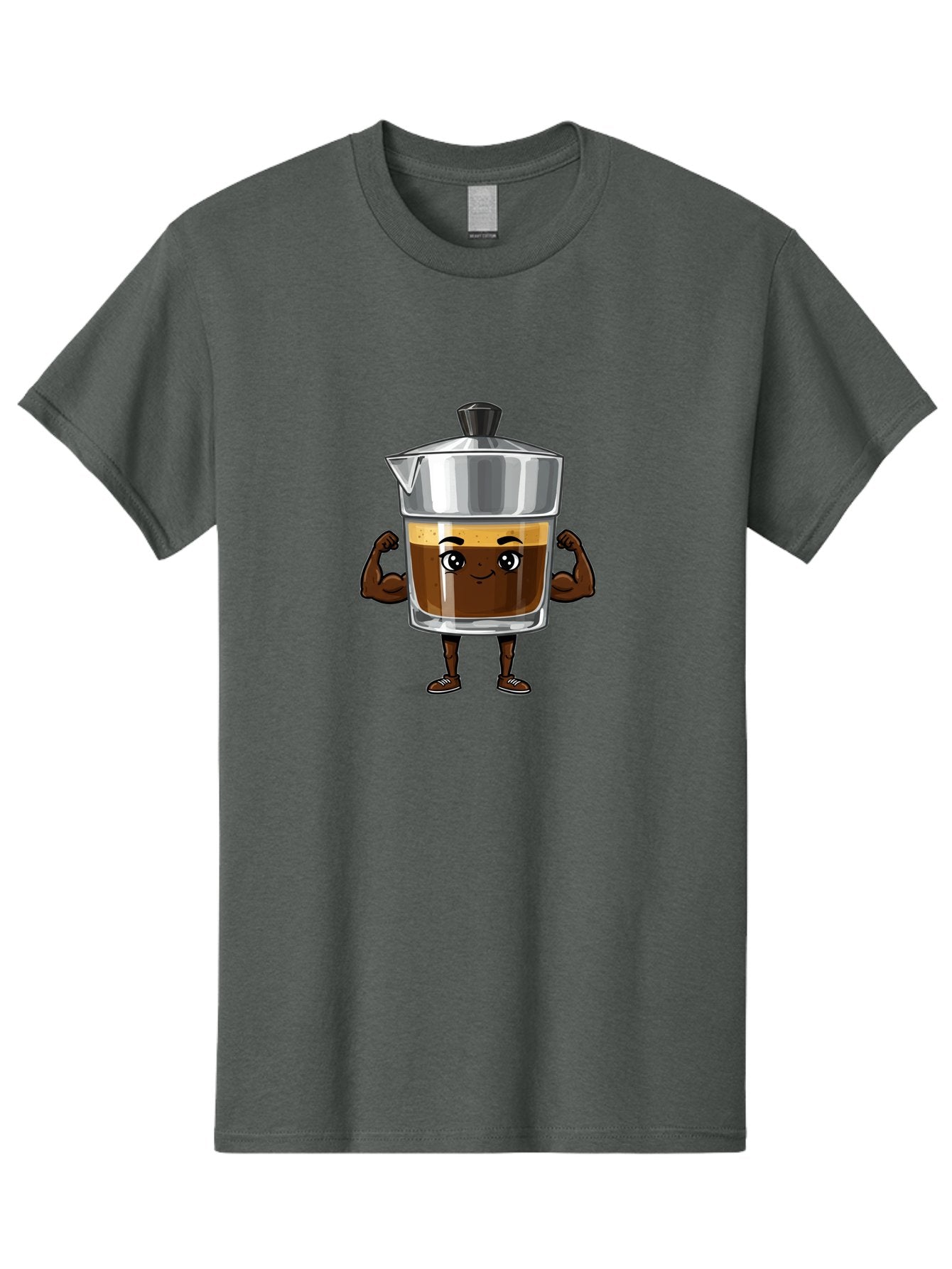 Cafe-Coffee Men'S Graphic Tee, 100% Cotton, Comfortable Casual Summer Wear, Machine Washable, Coffee Maker Character, Brown Coffee, Funny Face, Flexing Arms, Strong Muscles, Cute Cartoon, Coffee Lover, Morning Pick-Me-Up, Daily Grind Bab704