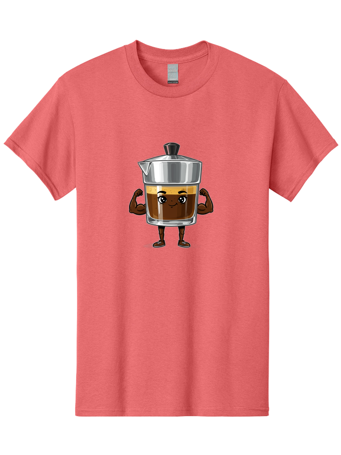 Cafe-Coffee Men'S Graphic Tee, 100% Cotton, Comfortable Casual Summer Wear, Machine Washable, Coffee Maker Character, Brown Coffee, Funny Face, Flexing Arms, Strong Muscles, Cute Cartoon, Coffee Lover, Morning Pick-Me-Up, Daily Grind Bab704 5