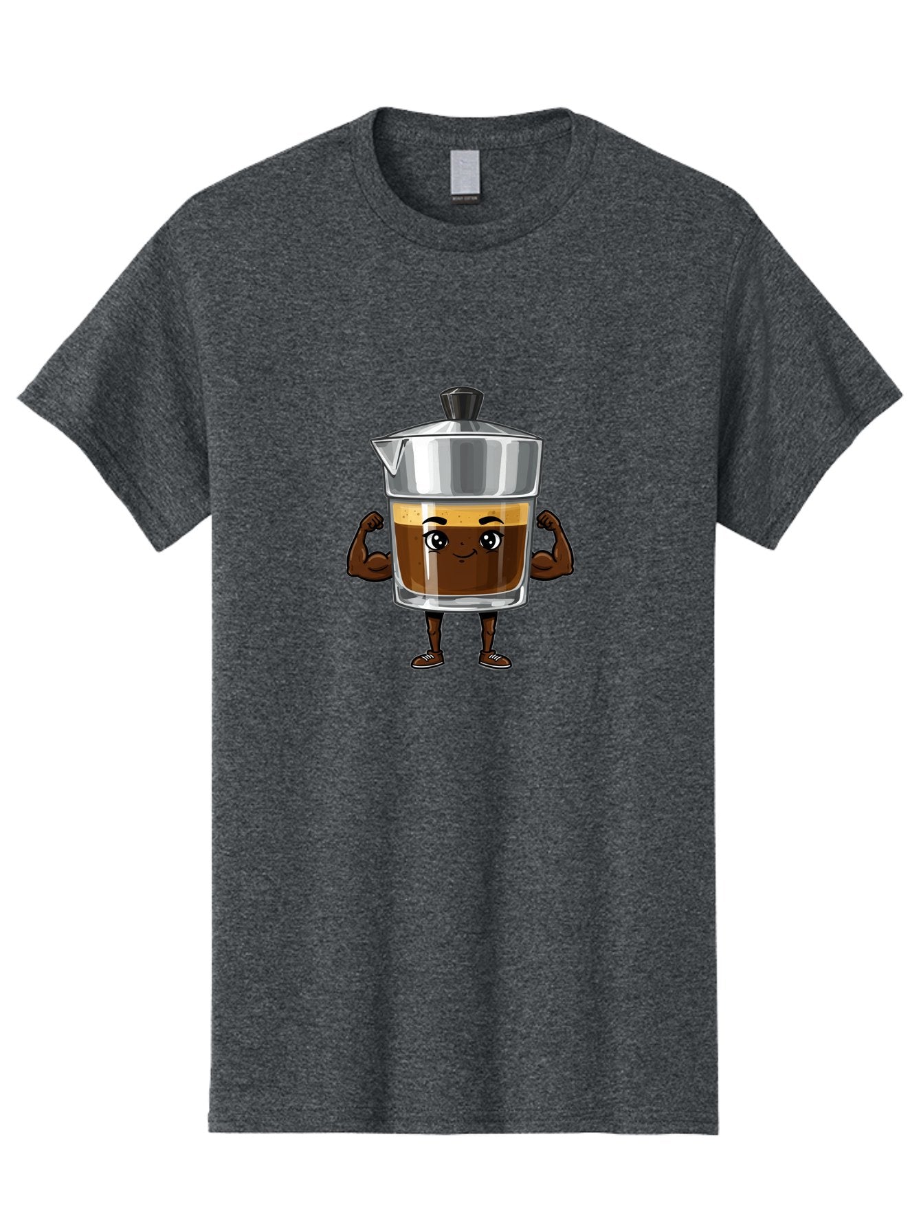 Cafe-Coffee Men'S Graphic Tee, 100% Cotton, Comfortable Casual Summer Wear, Machine Washable, Coffee Maker Character, Brown Coffee, Funny Face, Flexing Arms, Strong Muscles, Cute Cartoon, Coffee Lover, Morning Pick-Me-Up, Daily Grind Bab704 5
