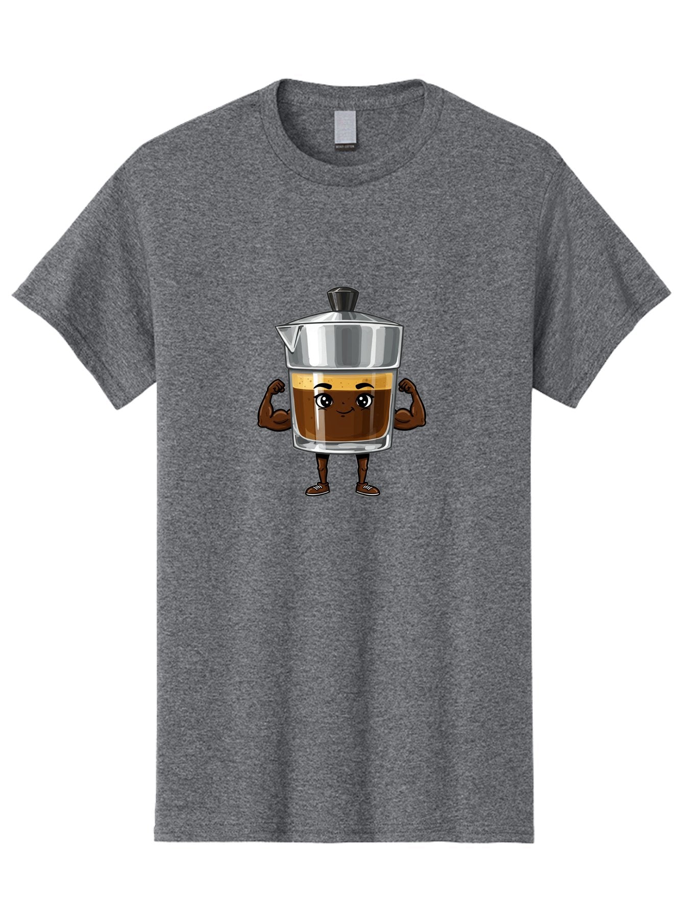 Cafe-Coffee Men'S Graphic Tee, 100% Cotton, Comfortable Casual Summer Wear, Machine Washable, Coffee Maker Character, Brown Coffee, Funny Face, Flexing Arms, Strong Muscles, Cute Cartoon, Coffee Lover, Morning Pick-Me-Up, Daily Grind Bab704 14