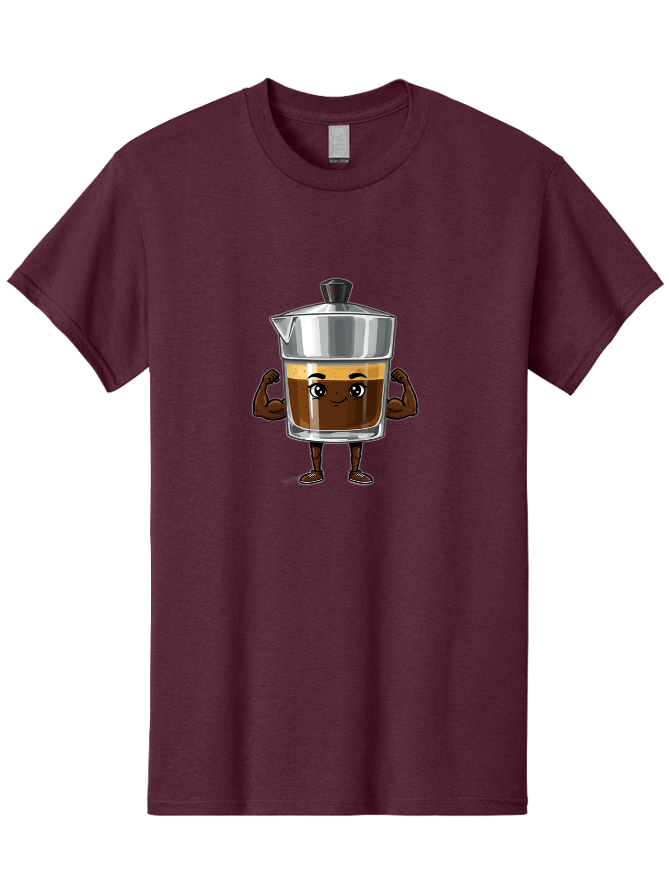 Cafe-Coffee Men'S Graphic Tee, 100% Cotton, Comfortable Casual Summer Wear, Machine Washable, Coffee Maker Character, Brown Coffee, Funny Face, Flexing Arms, Strong Muscles, Cute Cartoon, Coffee Lover, Morning Pick-Me-Up, Daily Grind Bab704 6