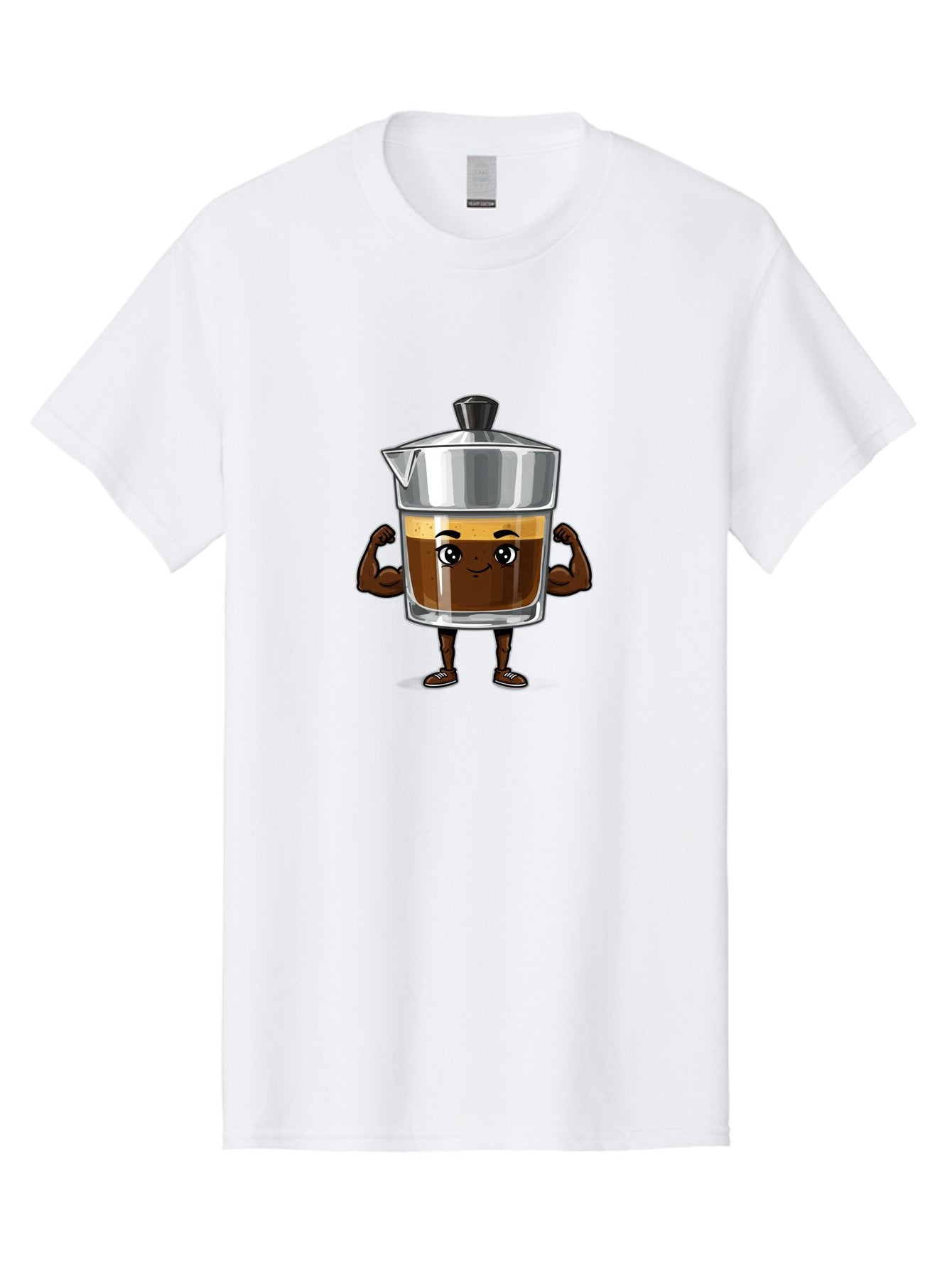 Cafe-Coffee Men'S Graphic Tee, 100% Cotton, Comfortable Casual Summer Wear, Machine Washable, Coffee Maker Character, Brown Coffee, Funny Face, Flexing Arms, Strong Muscles, Cute Cartoon, Coffee Lover, Morning Pick-Me-Up, Daily Grind Bab704 10