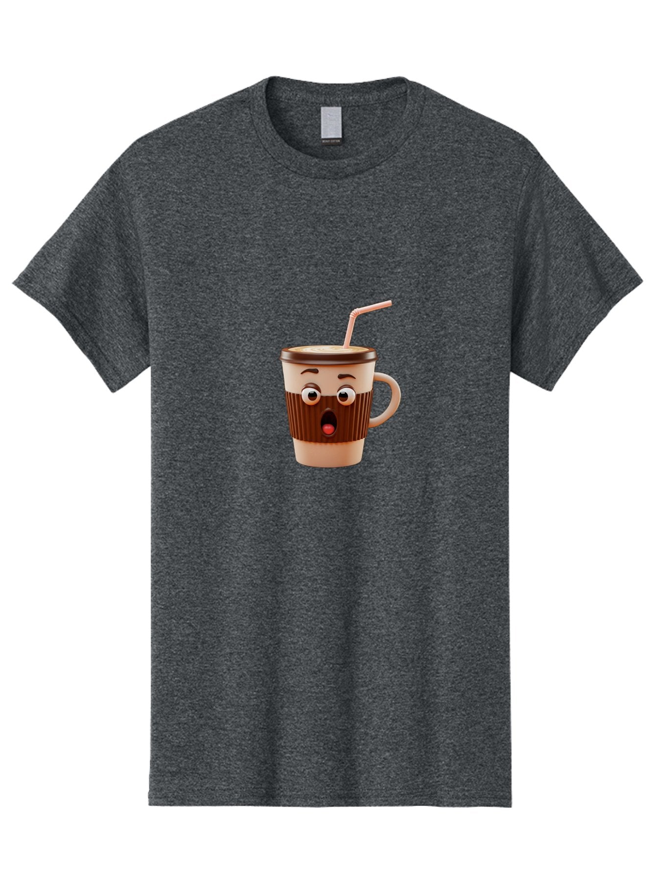Cafe-Cup Men'S Graphic Tee, 100% Cotton, Comfortable Casual Summer Wear, Machine Washable, Cartoon Coffee Cup, Surprised Expression, Anthropomorphic Design, Coffee Beverage, Disposable Cup, Straw, Shocked Face, Funny Character Bab705