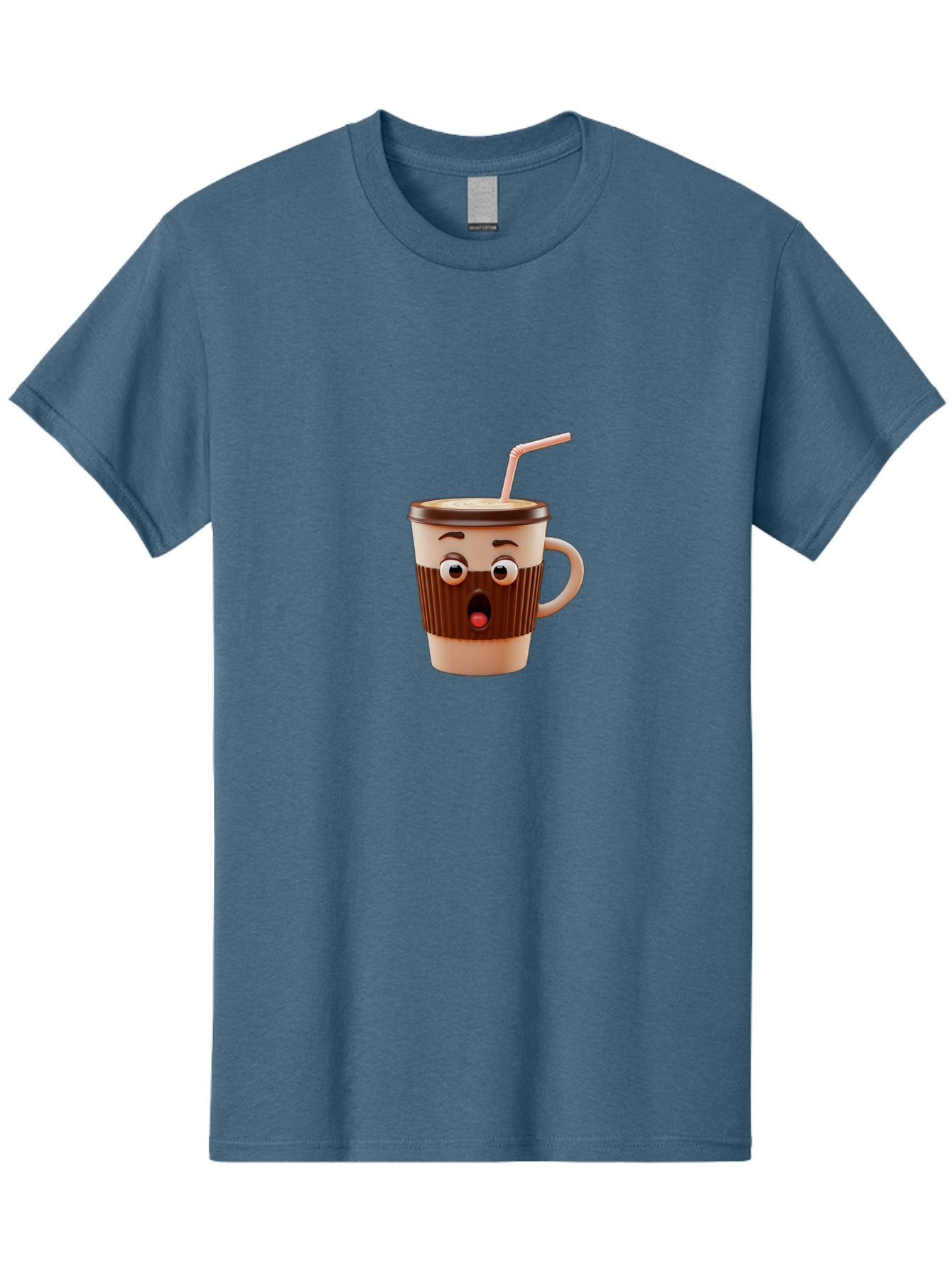Cafe-Cup Men'S Graphic Tee, 100% Cotton, Comfortable Casual Summer Wear, Machine Washable, Cartoon Coffee Cup, Surprised Expression, Anthropomorphic Design, Coffee Beverage, Disposable Cup, Straw, Shocked Face, Funny Character Bab705 3