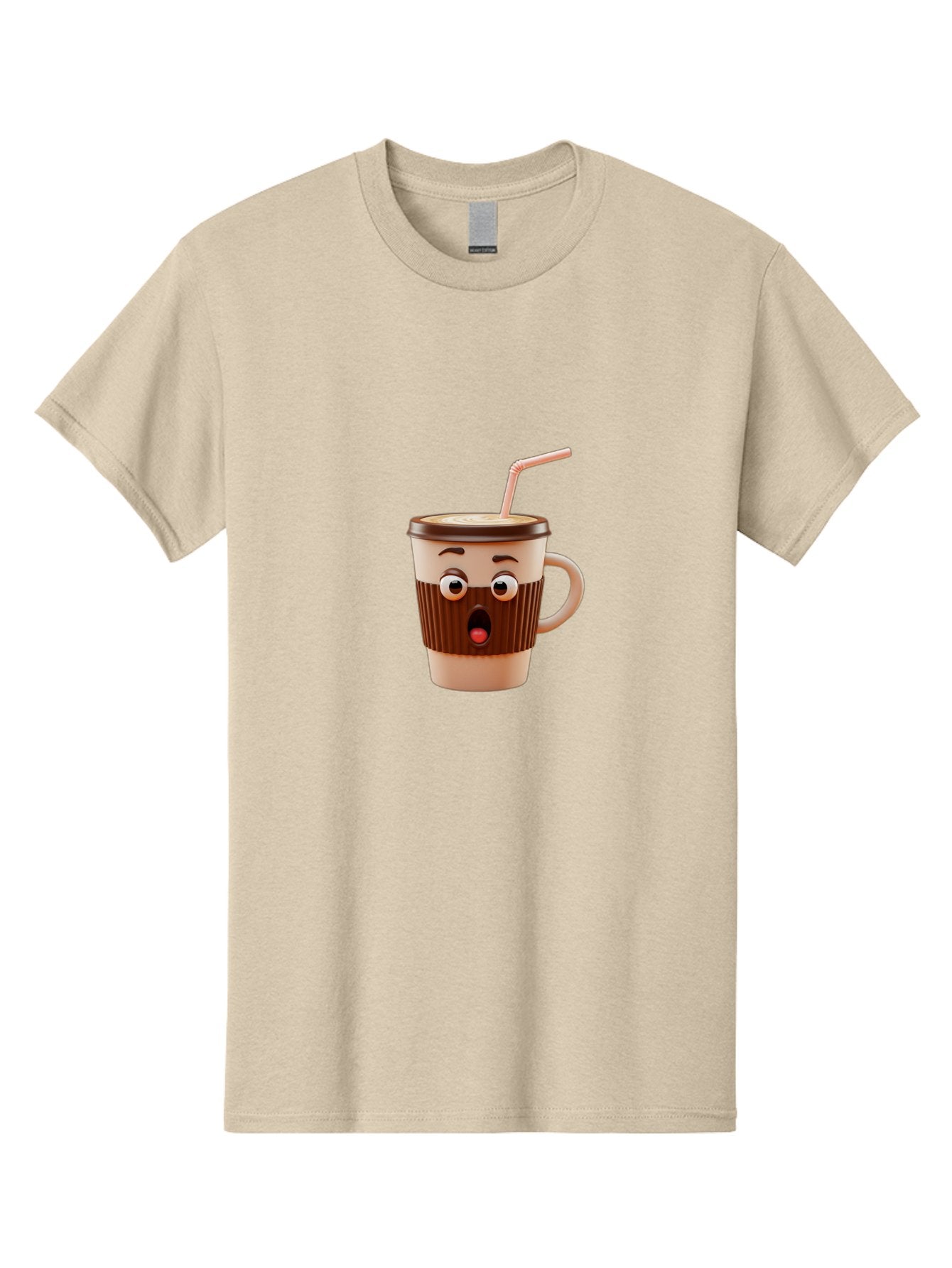 Cafe-Cup Men'S Graphic Tee, 100% Cotton, Comfortable Casual Summer Wear, Machine Washable, Cartoon Coffee Cup, Surprised Expression, Anthropomorphic Design, Coffee Beverage, Disposable Cup, Straw, Shocked Face, Funny Character Bab705 6