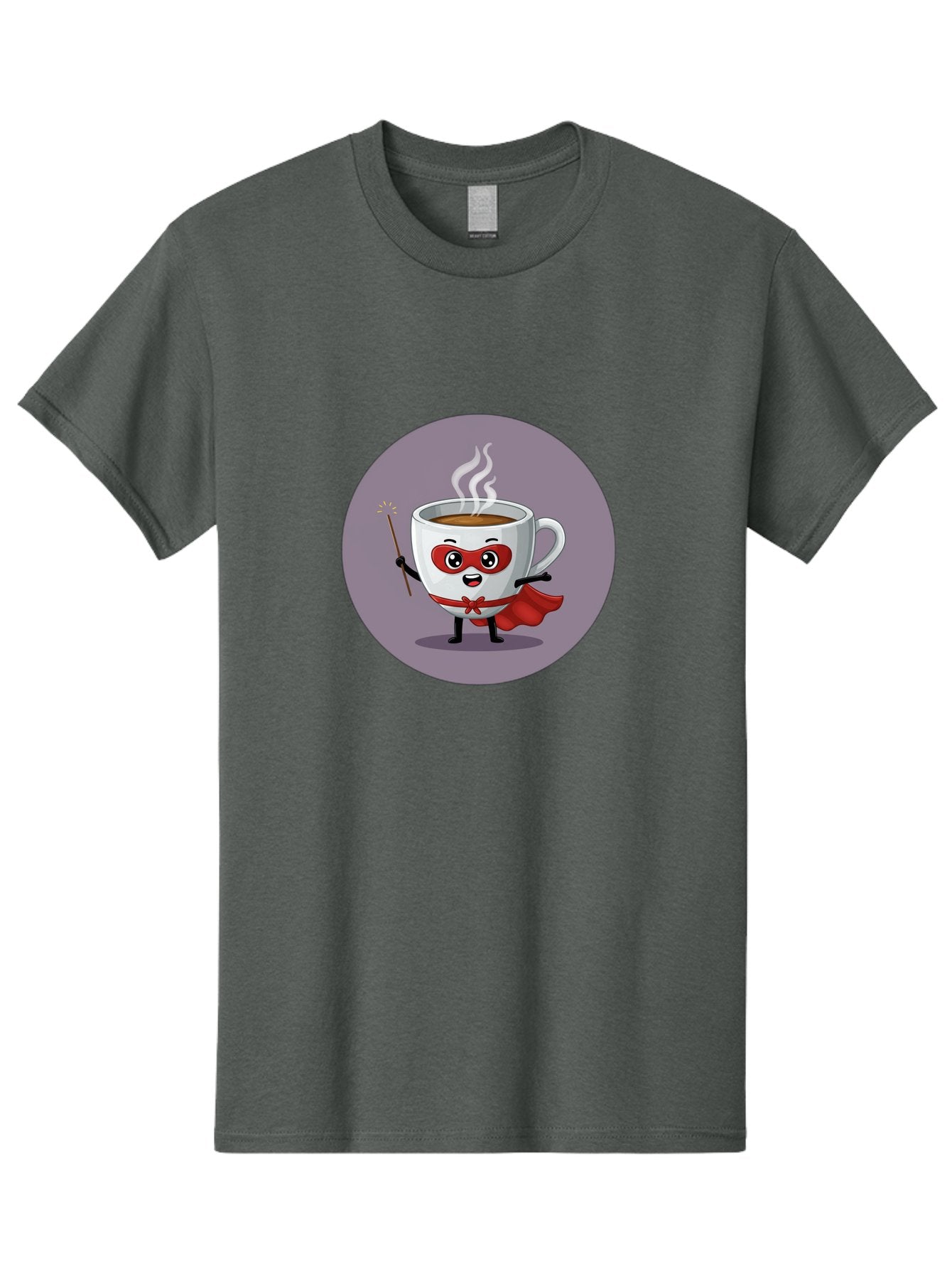 Cafe-Hero Men'S Graphic Tee, 100% Cotton, Comfortable Casual Summer Wear, Machine Washable, Cartoon Coffee Cup, Superhero Theme, Red Mask, Red Cape, Magical Wand, Steaming Hot Coffee, Funny Character, Animated Beverage Bab706 4