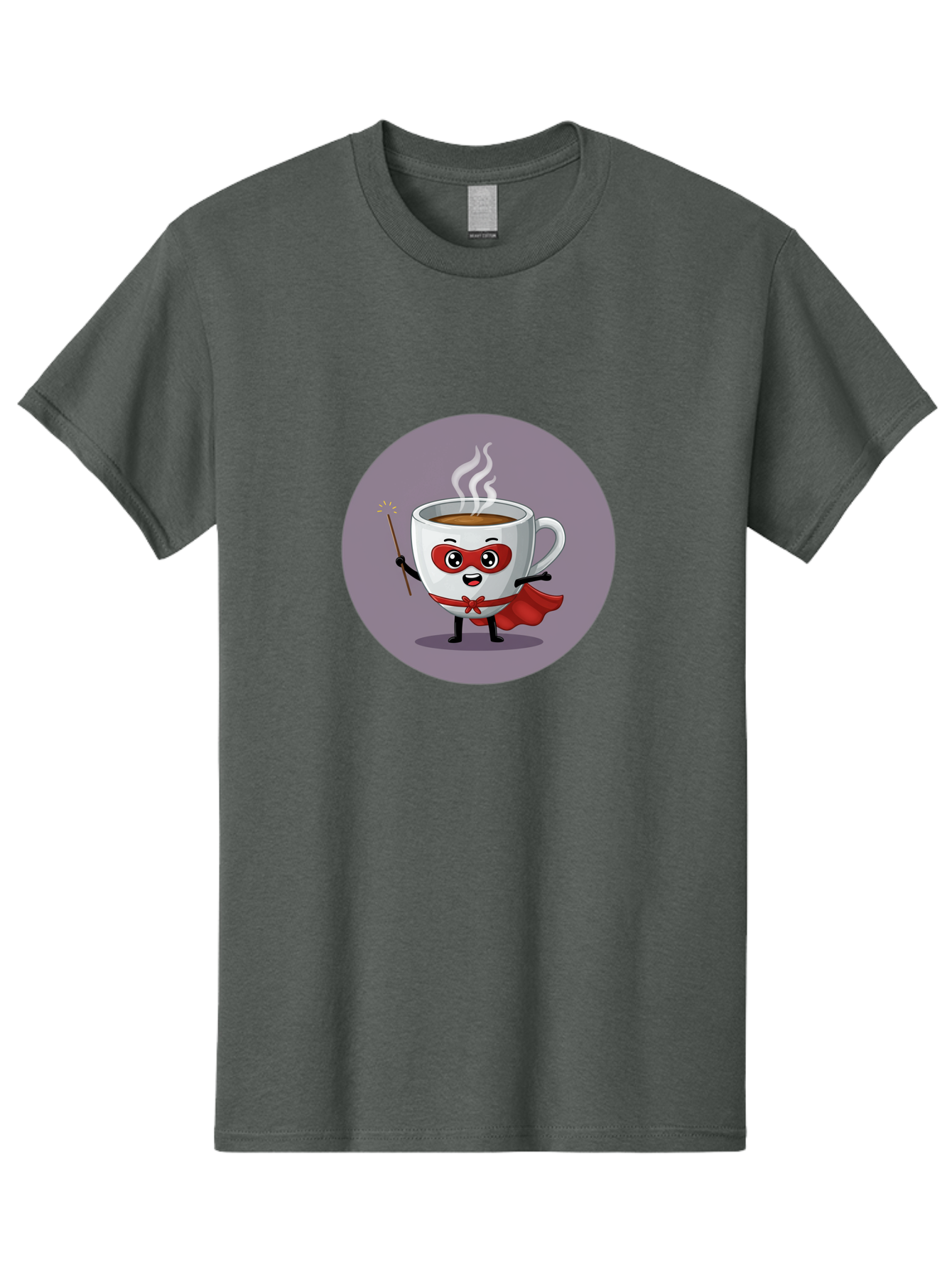 Cafe-Hero Men'S Graphic Tee, 100% Cotton, Comfortable Casual Summer Wear, Machine Washable, Cartoon Coffee Cup, Superhero Theme, Red Mask, Red Cape, Magical Wand, Steaming Hot Coffee, Funny Character, Animated Beverage Bab706 12
