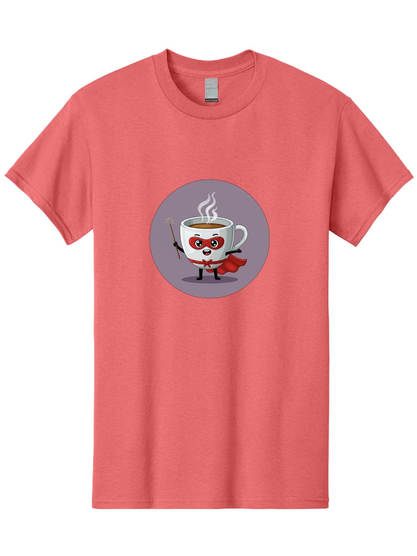 Cafe-Hero Men'S Graphic Tee, 100% Cotton, Comfortable Casual Summer Wear, Machine Washable, Cartoon Coffee Cup, Superhero Theme, Red Mask, Red Cape, Magical Wand, Steaming Hot Coffee, Funny Character, Animated Beverage Bab706 15