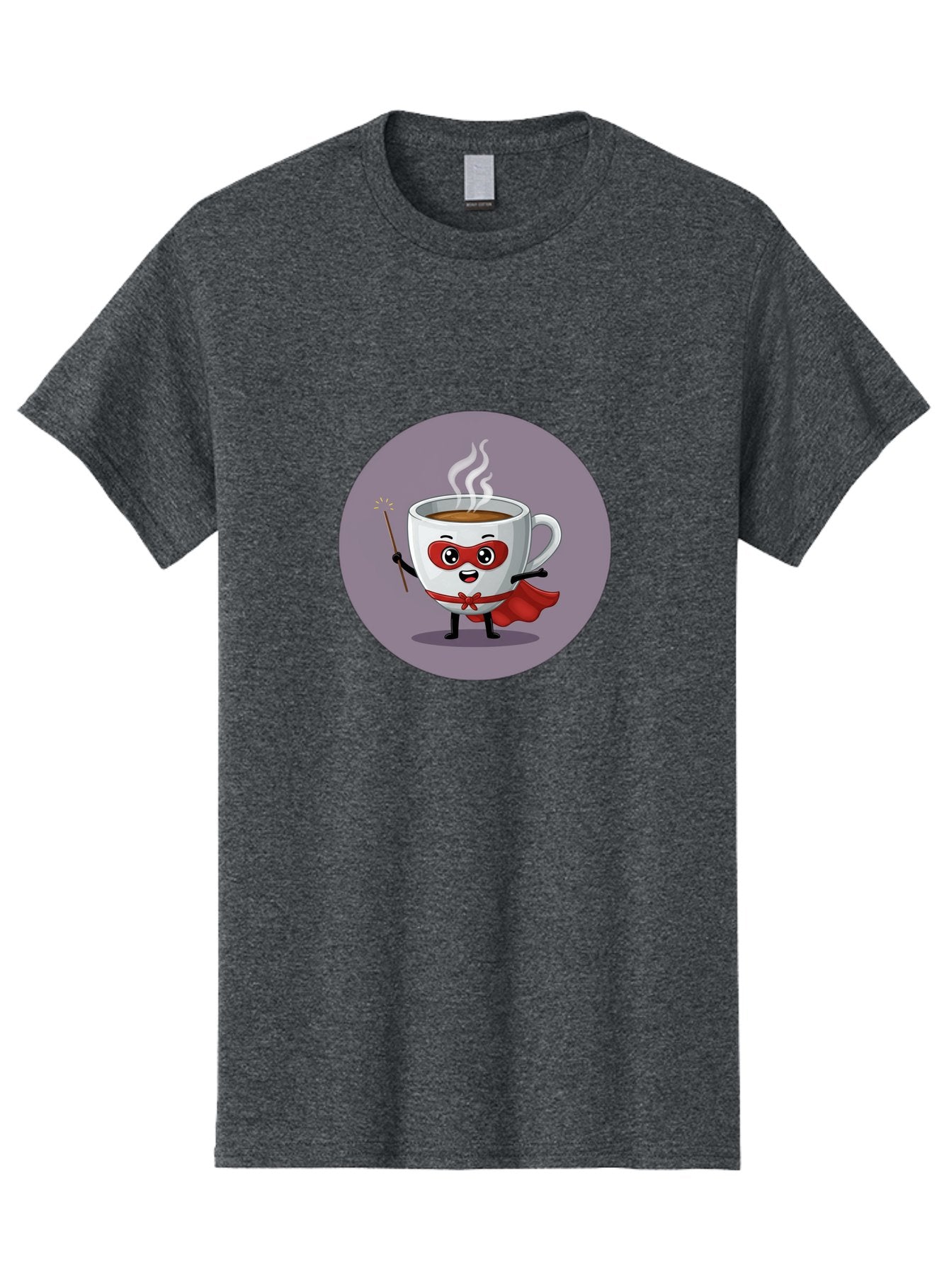 Cafe-Hero Men'S Graphic Tee, 100% Cotton, Comfortable Casual Summer Wear, Machine Washable, Cartoon Coffee Cup, Superhero Theme, Red Mask, Red Cape, Magical Wand, Steaming Hot Coffee, Funny Character, Animated Beverage Bab706 3