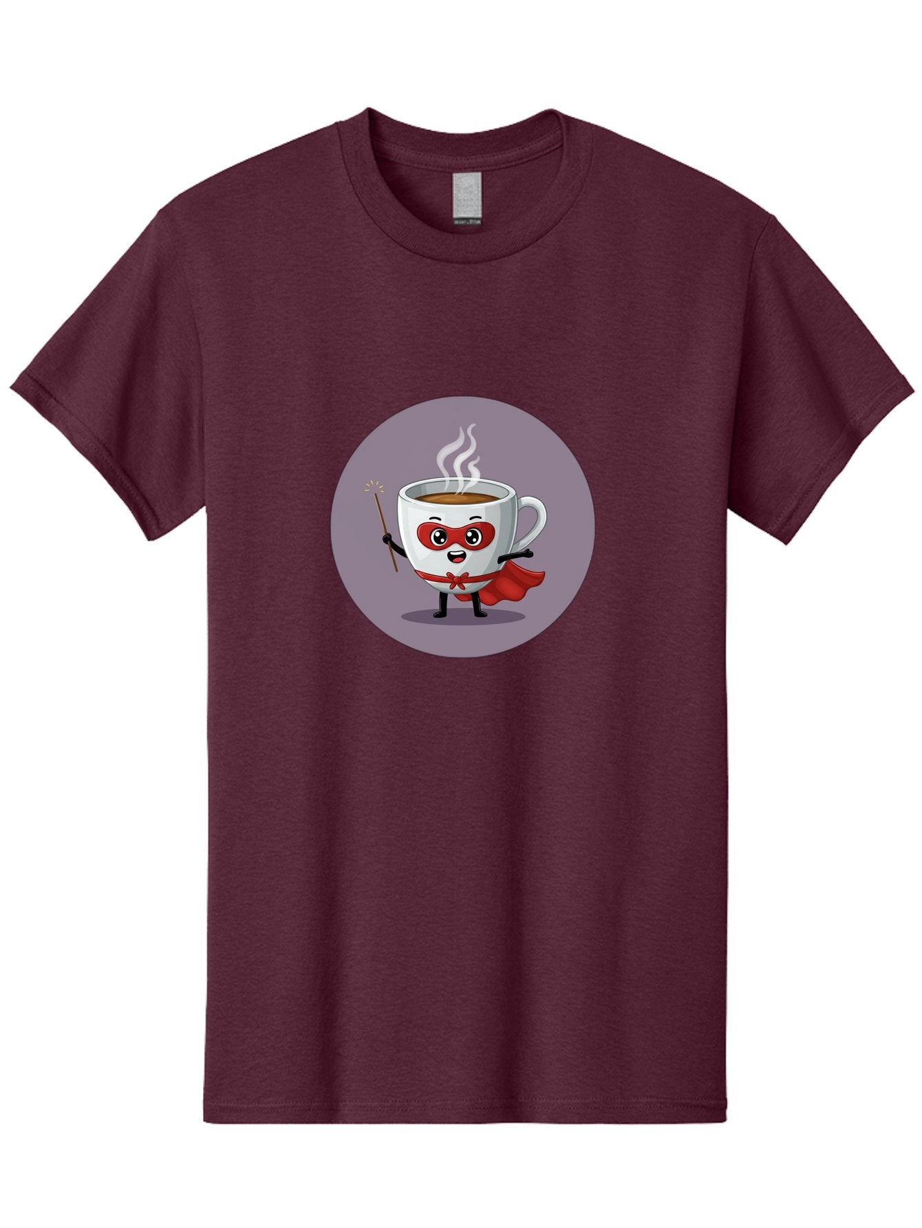 Cafe-Hero Men'S Graphic Tee, 100% Cotton, Comfortable Casual Summer Wear, Machine Washable, Cartoon Coffee Cup, Superhero Theme, Red Mask, Red Cape, Magical Wand, Steaming Hot Coffee, Funny Character, Animated Beverage Bab706 12