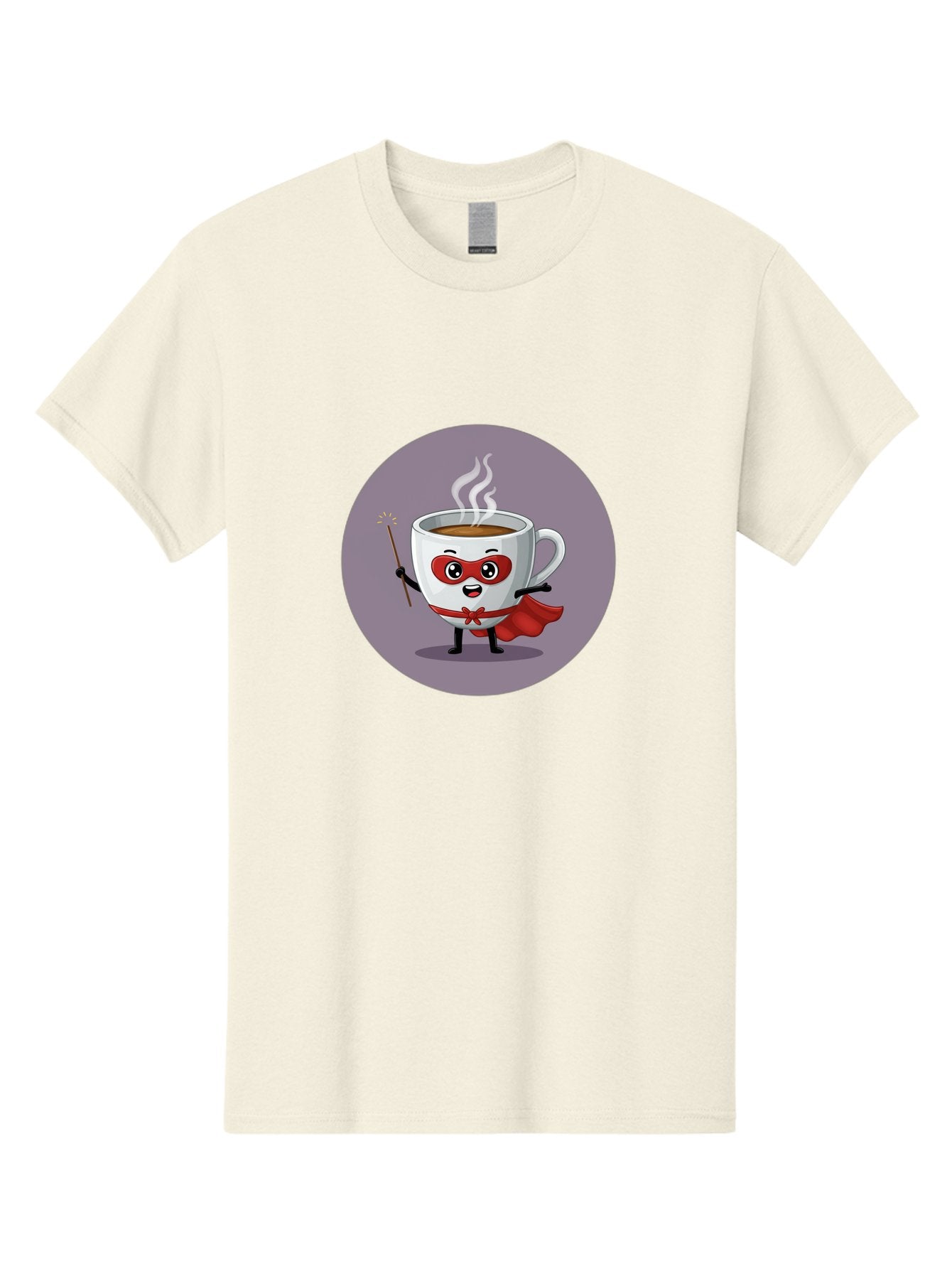 Cafe-Hero Men'S Graphic Tee, 100% Cotton, Comfortable Casual Summer Wear, Machine Washable, Cartoon Coffee Cup, Superhero Theme, Red Mask, Red Cape, Magical Wand, Steaming Hot Coffee, Funny Character, Animated Beverage Bab706