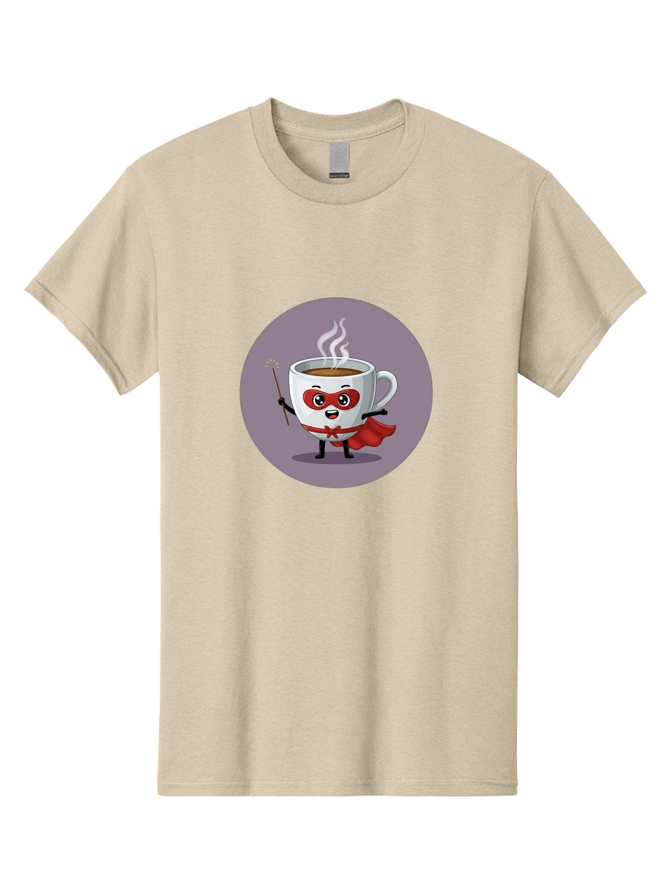 Cafe-Hero Men'S Graphic Tee, 100% Cotton, Comfortable Casual Summer Wear, Machine Washable, Cartoon Coffee Cup, Superhero Theme, Red Mask, Red Cape, Magical Wand, Steaming Hot Coffee, Funny Character, Animated Beverage Bab706 13