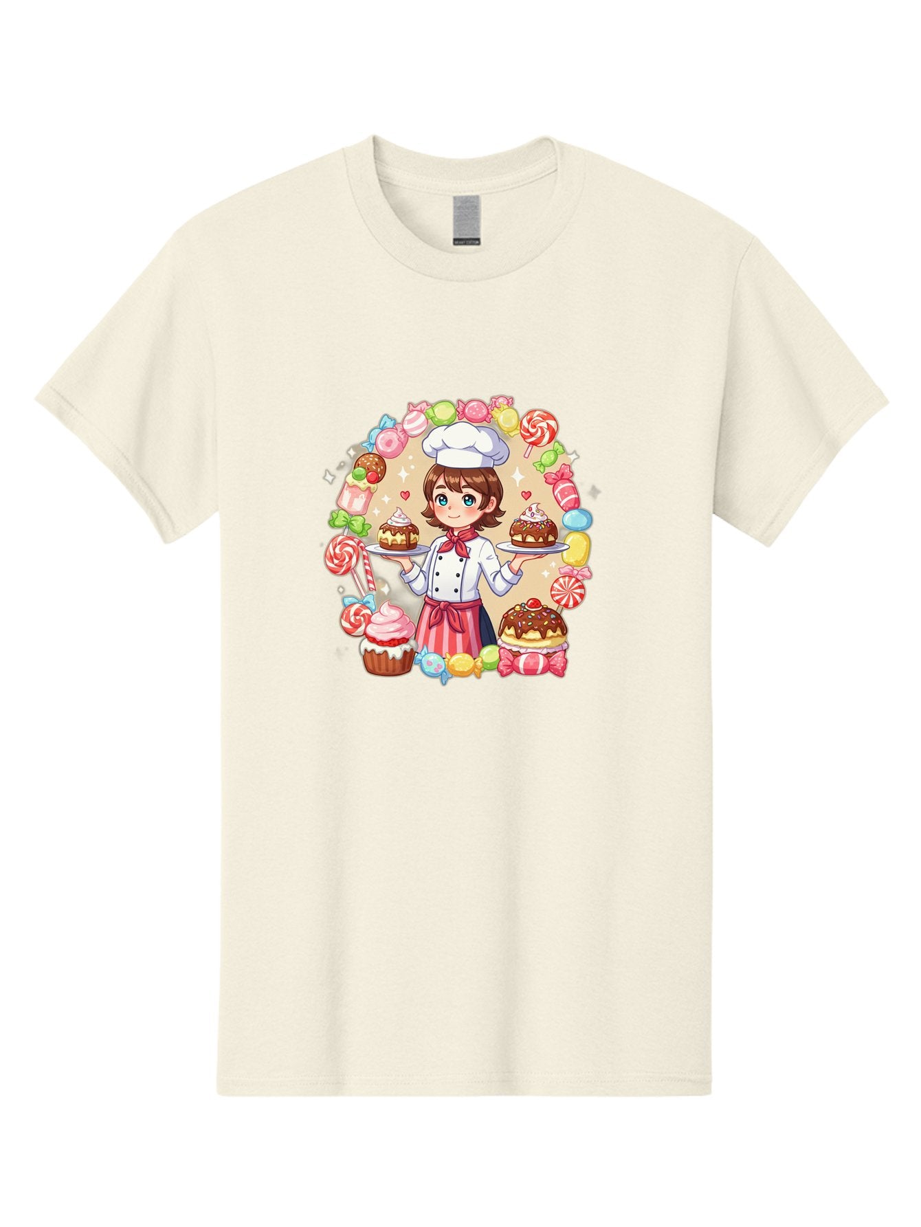 Candy-Baker Men'S Graphic Tee, 100% Cotton, Comfortable Casual Summer Wear, Machine Washable, Cartoon Chef, Cute Baker, Sweet Treats, Desserts, Cupcakes, Cakes, Candy, Lollipops, Pastry Chef, Baked Goods, Confectionery Bab707