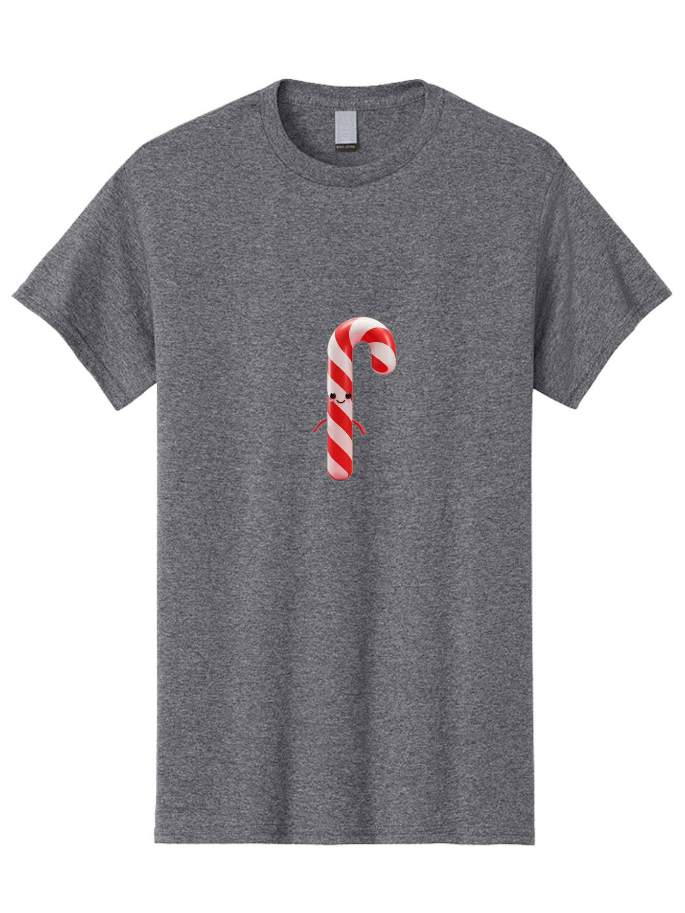 Candy-Cane-Character Men'S Graphic Tee, 100% Cotton, Comfortable Casual Summer Wear, Machine Washable, Red And White Candy Cane, Cartoon Character, Festive Holiday Treat, Sweet Indulgence, Cheerful Smile, Adorable Arms, Christmas Delight Bab708