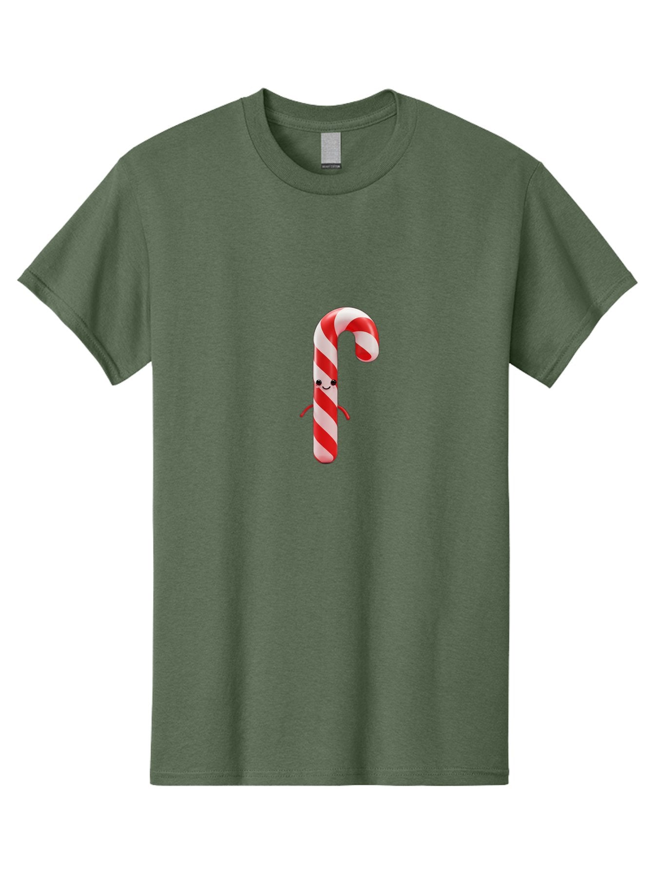 Candy-Cane-Character Men'S Graphic Tee, 100% Cotton, Comfortable Casual Summer Wear, Machine Washable, Red And White Candy Cane, Cartoon Character, Festive Holiday Treat, Sweet Indulgence, Cheerful Smile, Adorable Arms, Christmas Delight Bab708