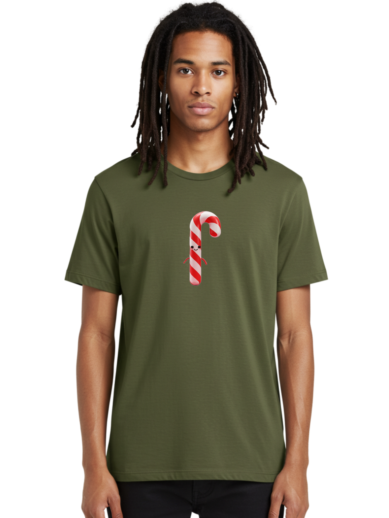 Candy-Cane-Character Men'S Graphic Tee, 100% Cotton, Comfortable Casual Summer Wear, Machine Washable, Red And White Candy Cane, Cartoon Character, Festive Holiday Treat, Sweet Indulgence, Cheerful Smile, Adorable Arms, Christmas Delight Bab708 26