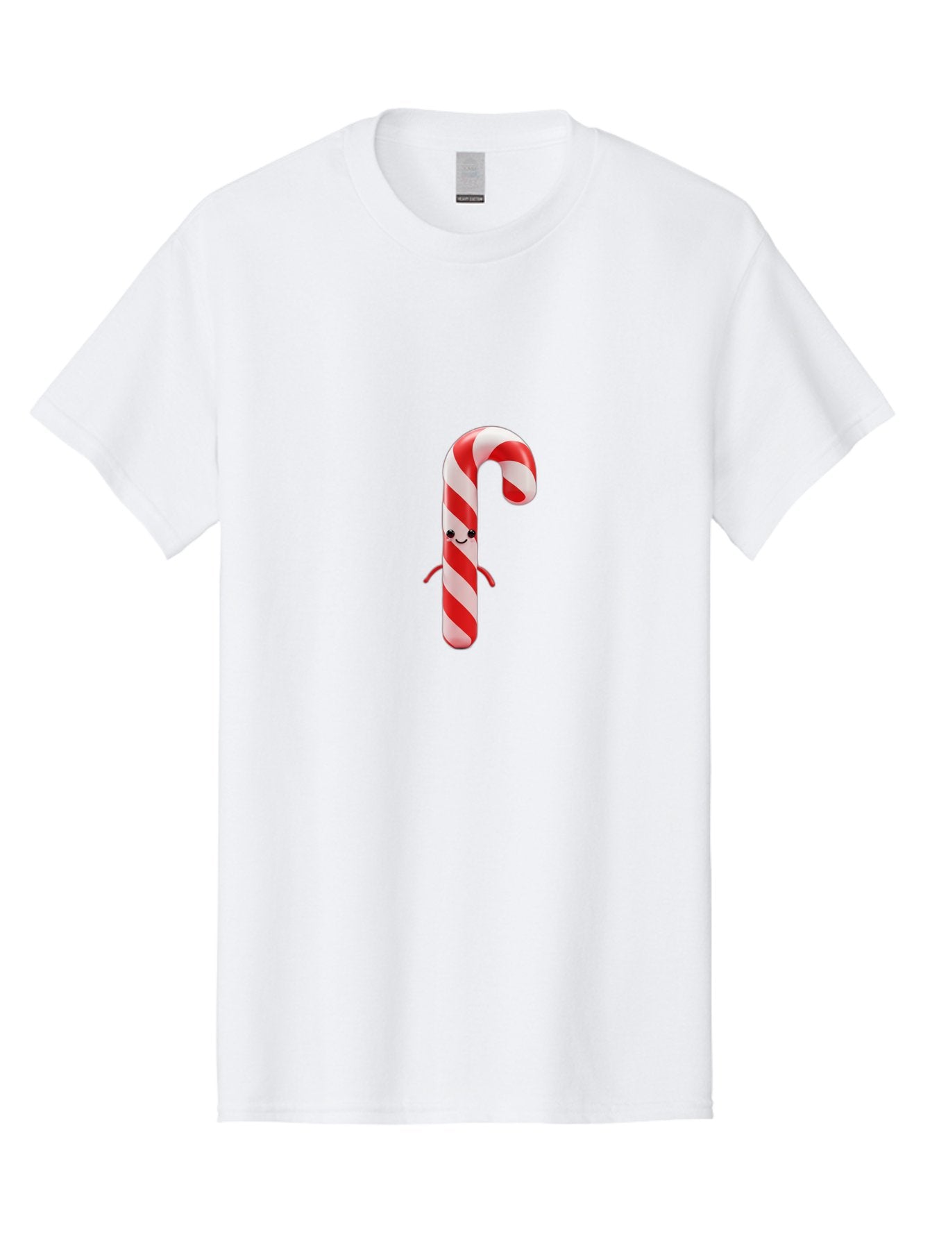 Candy-Cane-Character Men'S Graphic Tee, 100% Cotton, Comfortable Casual Summer Wear, Machine Washable, Red And White Candy Cane, Cartoon Character, Festive Holiday Treat, Sweet Indulgence, Cheerful Smile, Adorable Arms, Christmas Delight Bab708 3