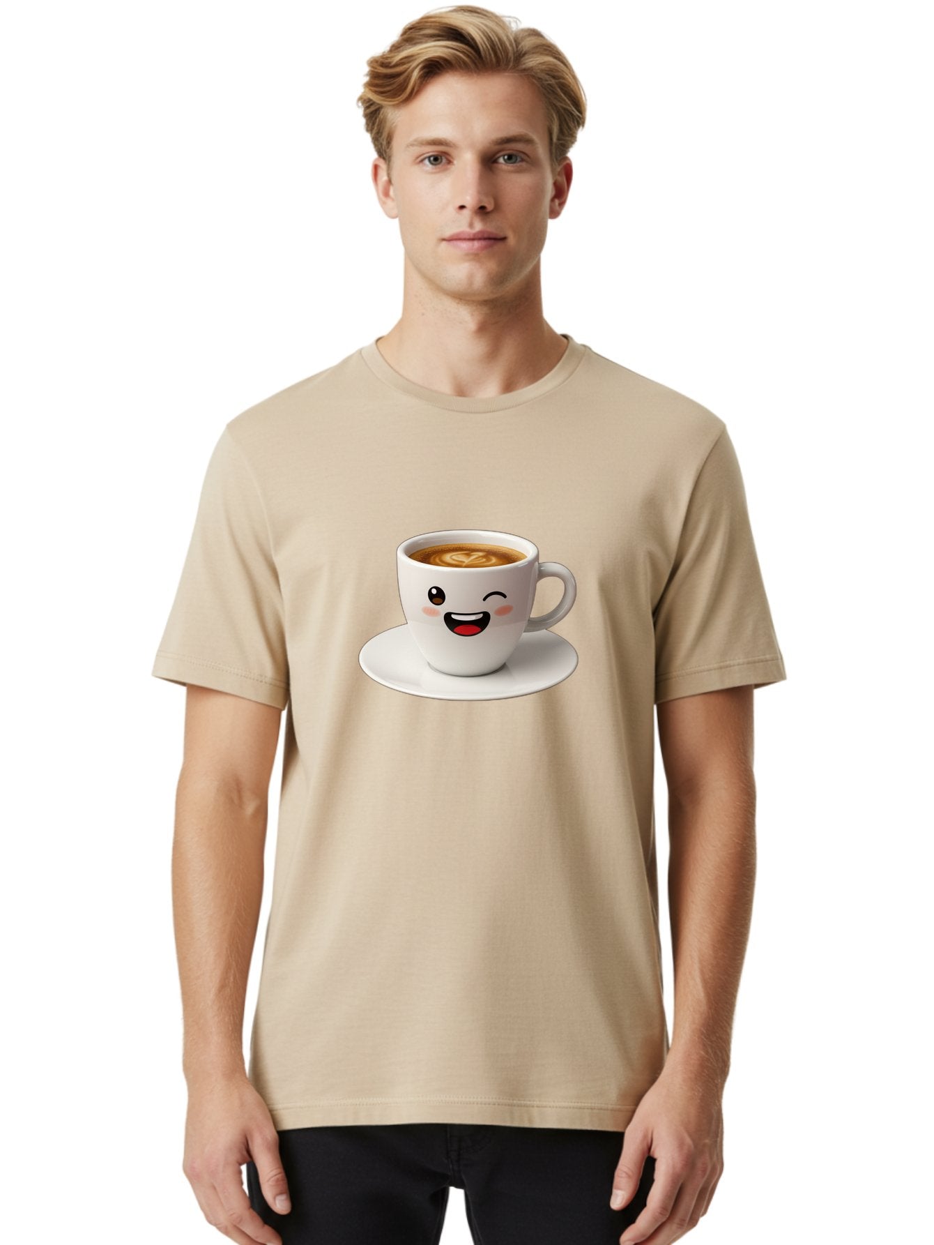Cappuccino-Cup Men'S Graphic Tee, 100% Cotton, Comfortable Casual Summer Wear, Machine Washable, Coffee Cup With Face, Cartoon Coffee, Latte Art, Happy Face, Smiling Cup, Coffee Culture, Morning Coffee, Cafe Vibes, Warm Beverage Bab710 28