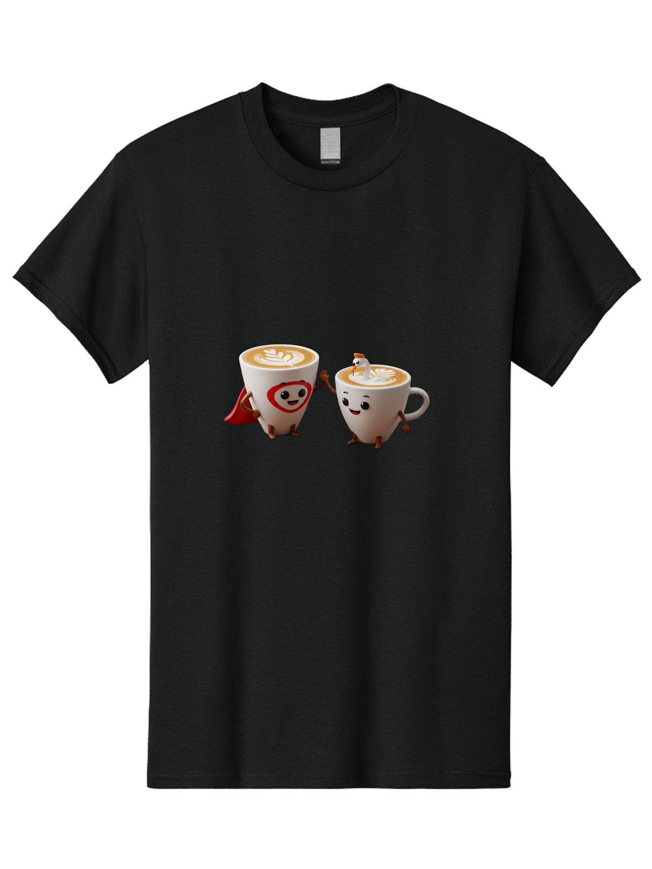 Cappuccino-Friends Men'S Graphic Tee, 100% Cotton, Comfortable Casual Summer Wear, Machine Washable, Cartoon Coffee Cups, Anthropomorphic Coffee, Latte Art, Coffee Lovers, Friendly Cups, Holding Hands, Cute Characters, Cartoon Illustrations, Bab711 15