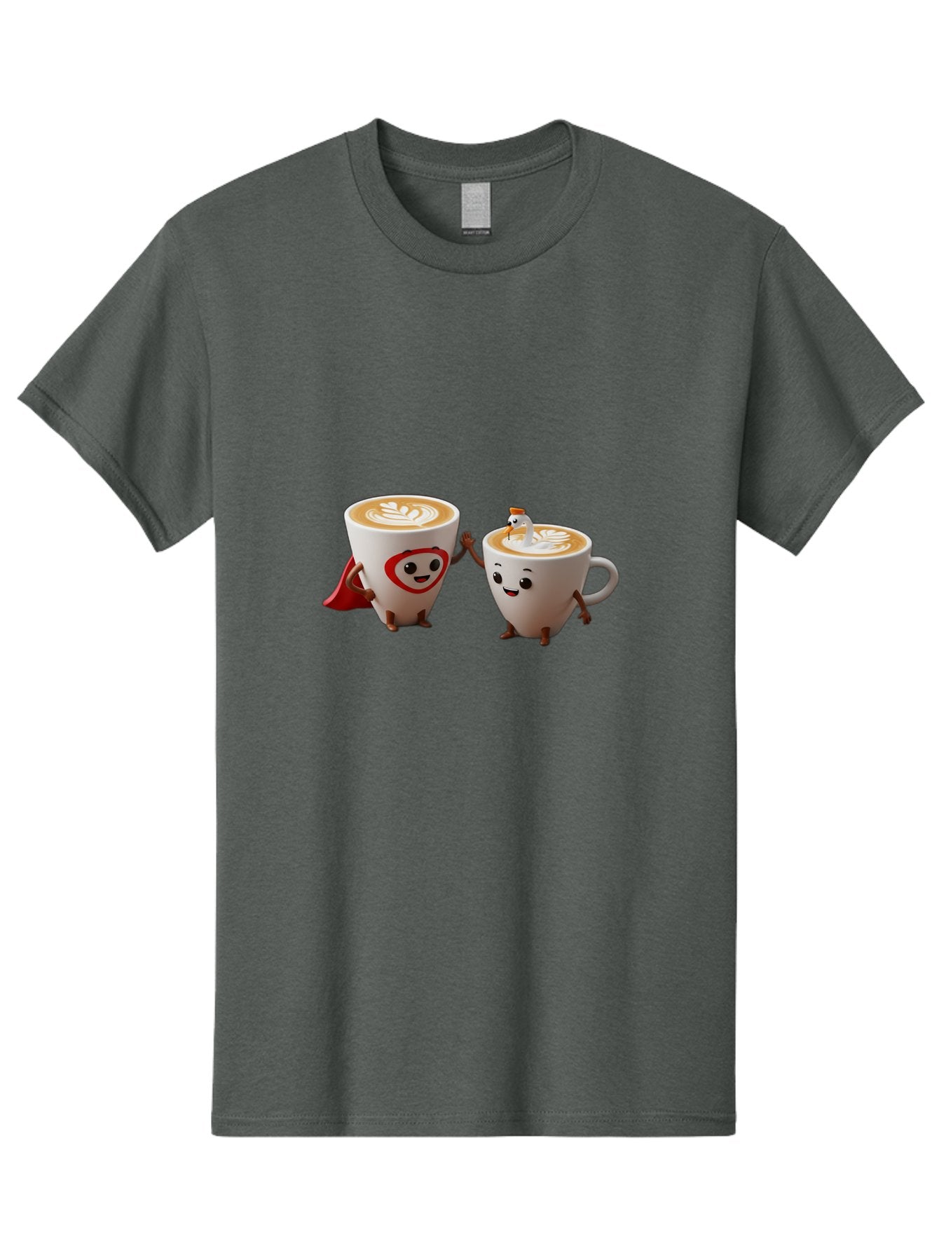 Cappuccino-Friends Men'S Graphic Tee, 100% Cotton, Comfortable Casual Summer Wear, Machine Washable, Cartoon Coffee Cups, Anthropomorphic Coffee, Latte Art, Coffee Lovers, Friendly Cups, Holding Hands, Cute Characters, Cartoon Illustrations, Bab711 3