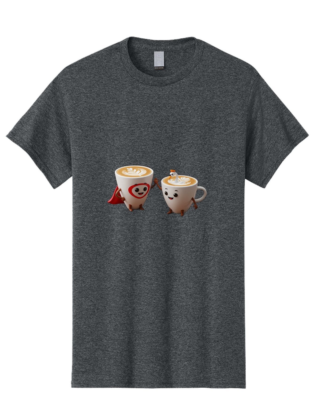 Cappuccino-Friends Men'S Graphic Tee, 100% Cotton, Comfortable Casual Summer Wear, Machine Washable, Cartoon Coffee Cups, Anthropomorphic Coffee, Latte Art, Coffee Lovers, Friendly Cups, Holding Hands, Cute Characters, Cartoon Illustrations, Bab711 7