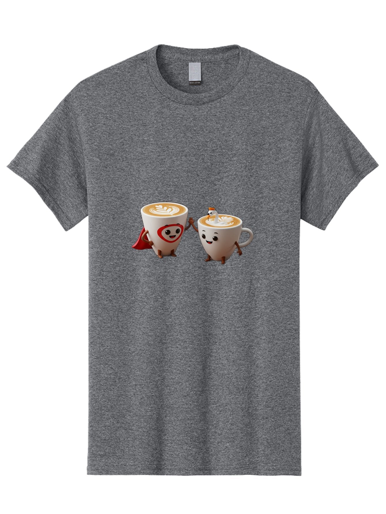 Cappuccino-Friends Men'S Graphic Tee, 100% Cotton, Comfortable Casual Summer Wear, Machine Washable, Cartoon Coffee Cups, Anthropomorphic Coffee, Latte Art, Coffee Lovers, Friendly Cups, Holding Hands, Cute Characters, Cartoon Illustrations, Bab711